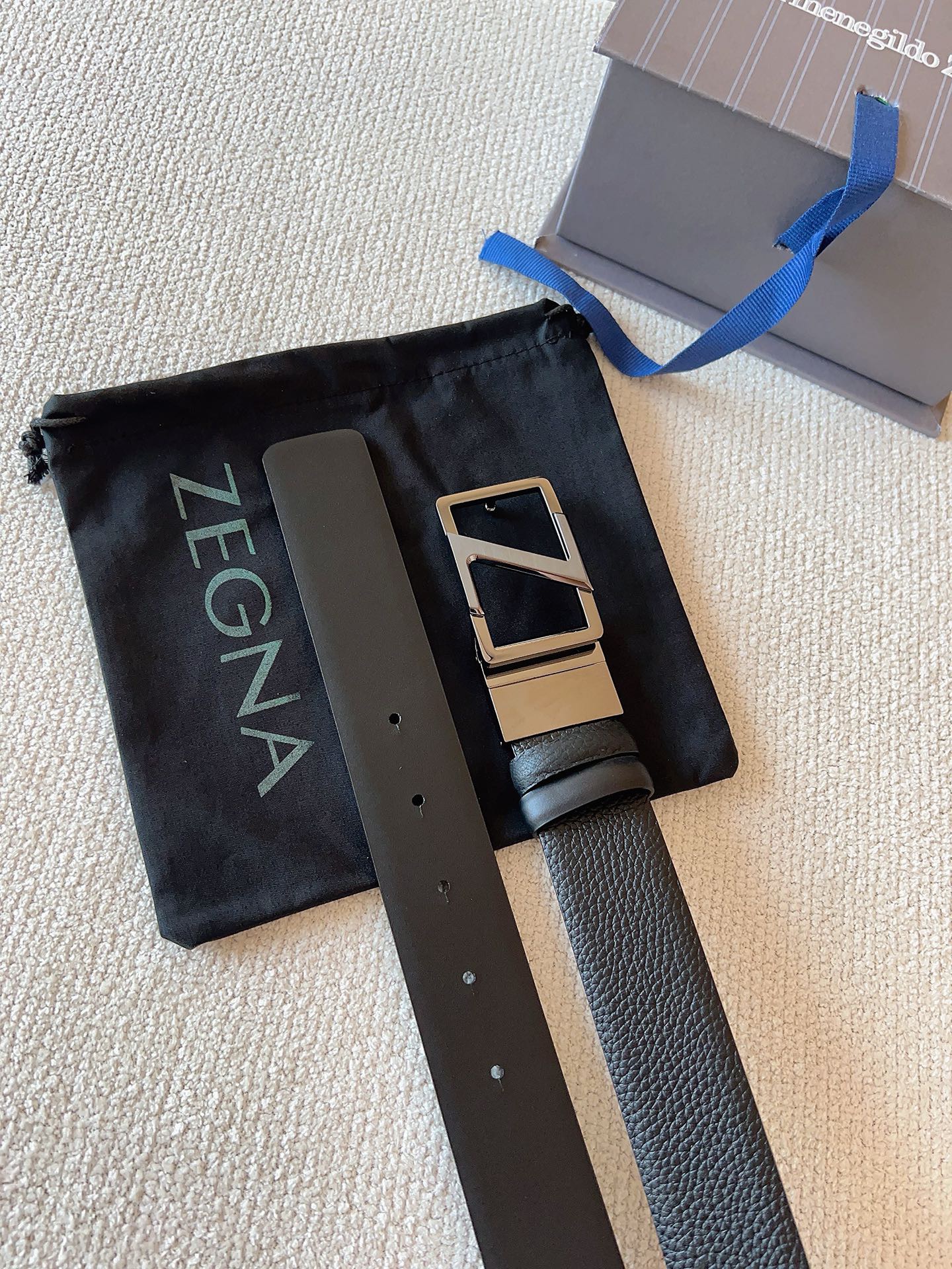 Zegna 제냐 로고 버클 블랙 가죽 벨트 9