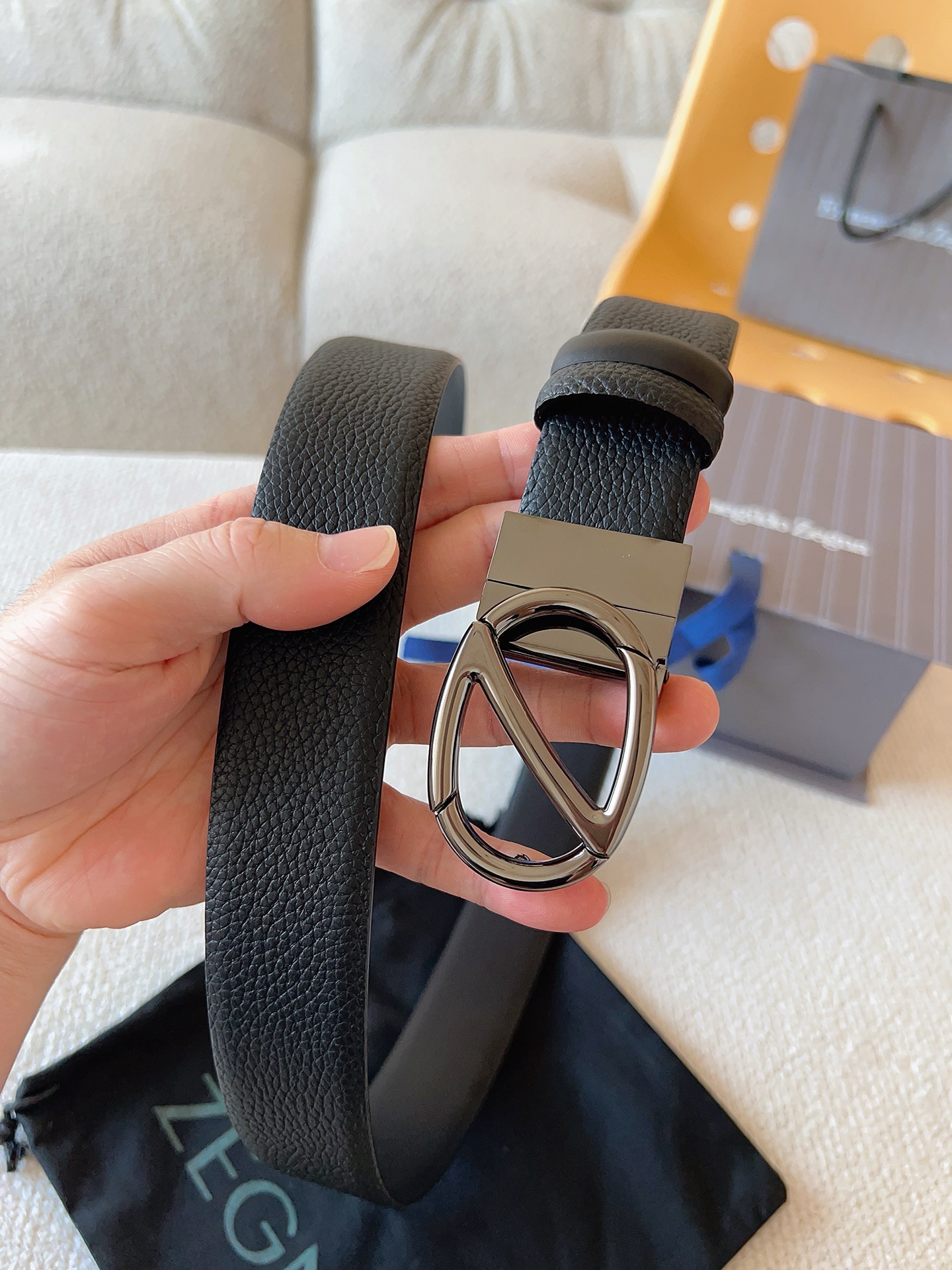 Zegna 제냐 로고 버클 리버서블 가죽 벨트 2