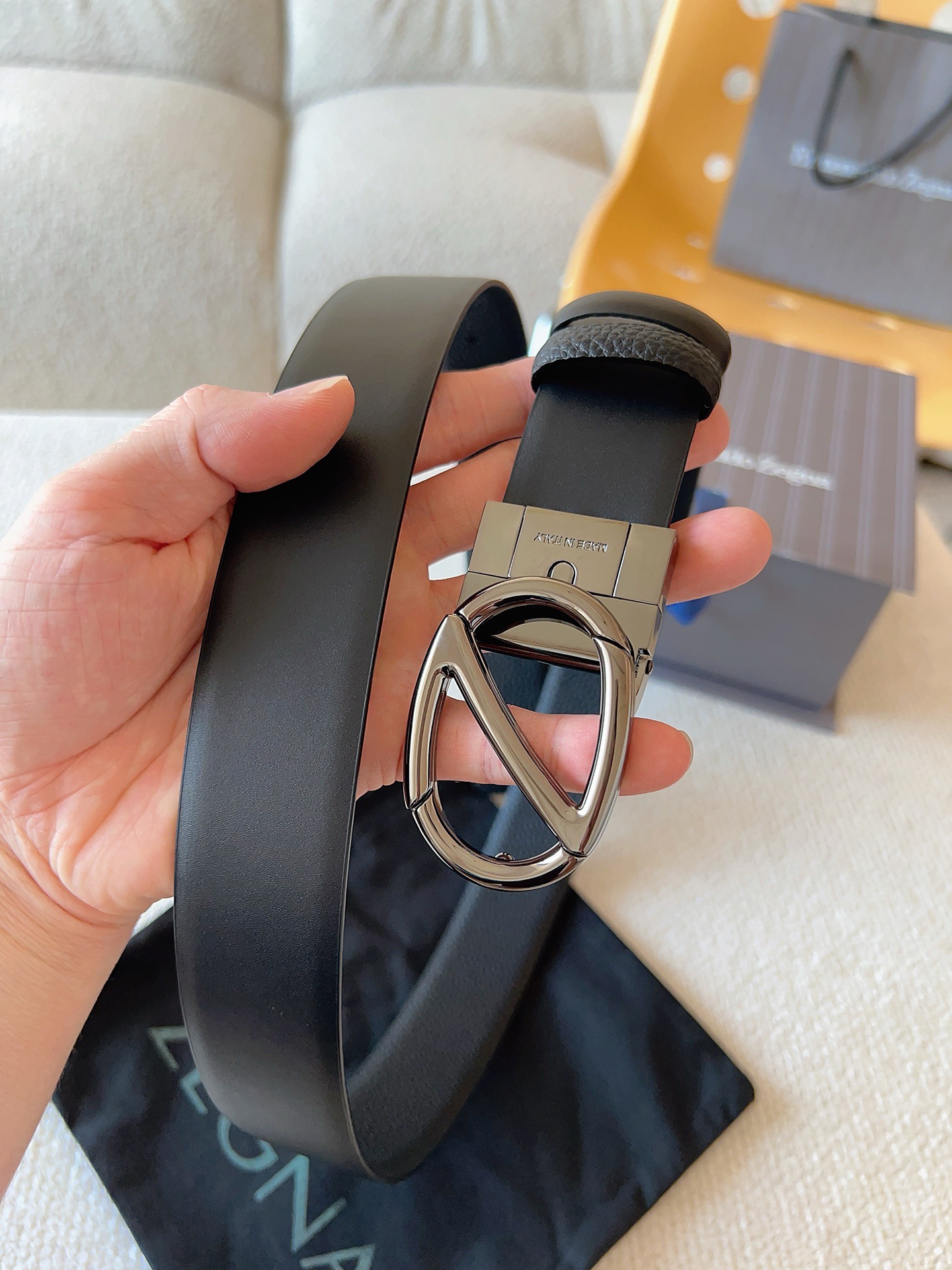 Zegna 제냐 로고 버클 리버서블 가죽 벨트 3