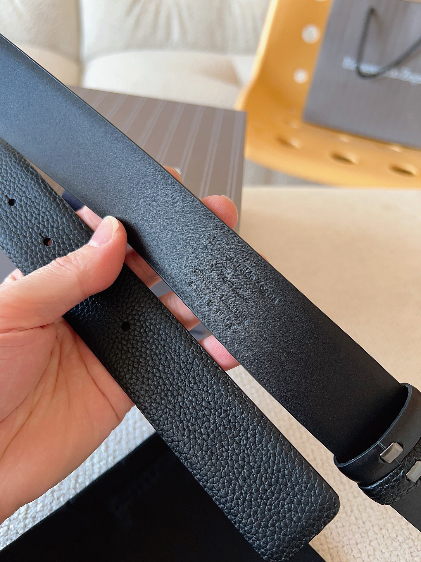 Zegna 제냐 로고 버클 리버서블 가죽 벨트 5