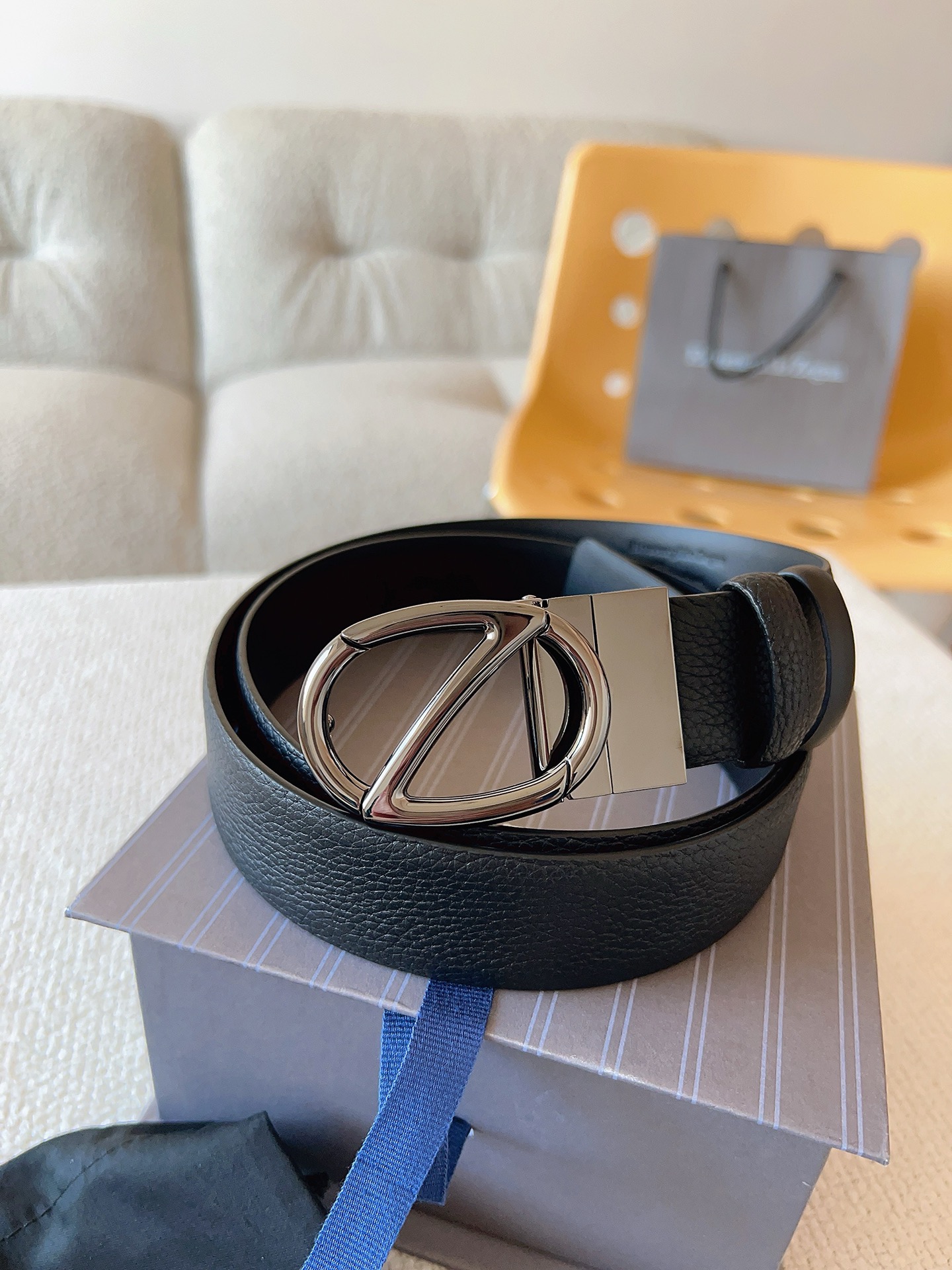 Zegna 제냐 로고 버클 리버서블 가죽 벨트 6