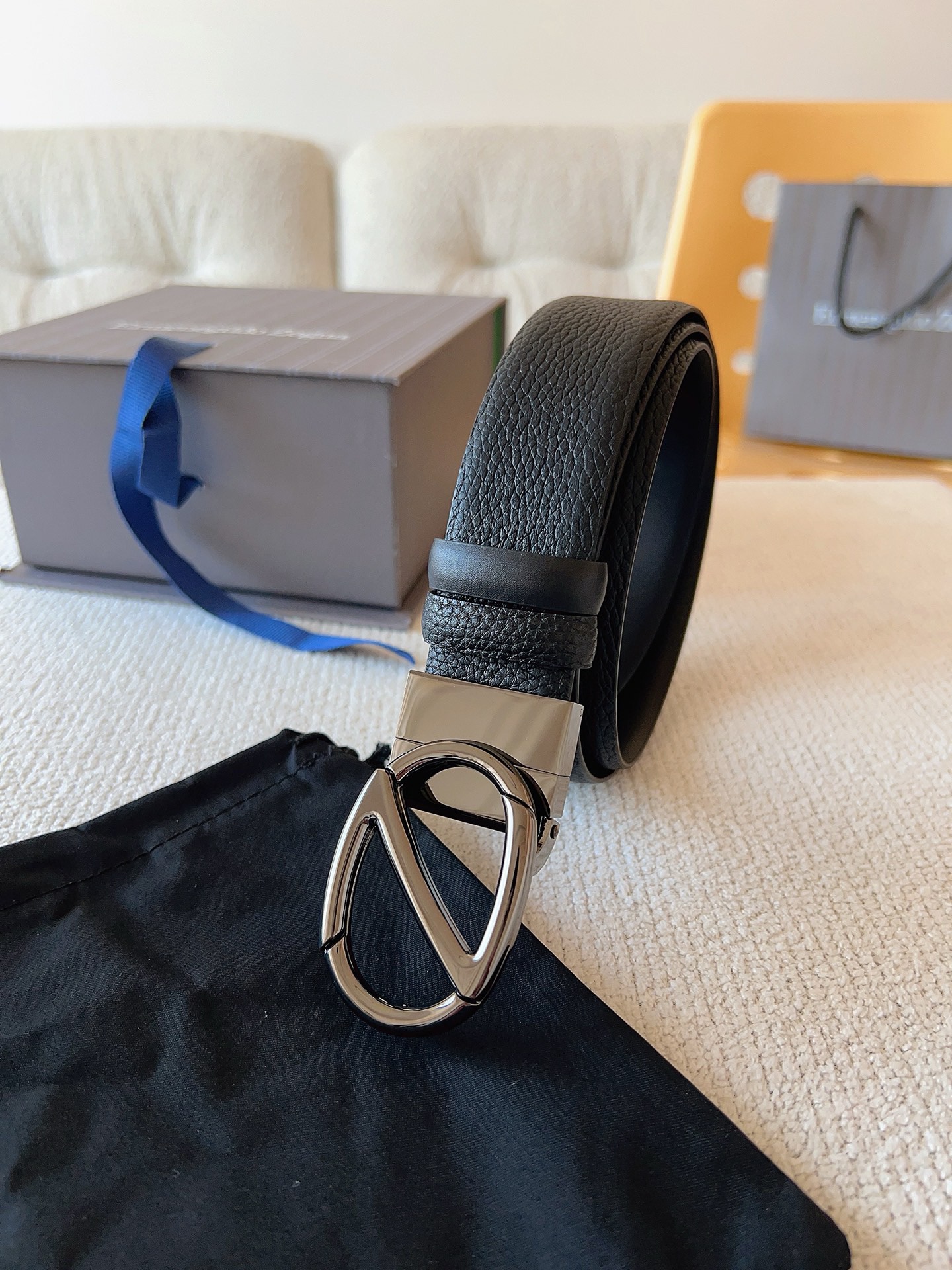 Zegna 제냐 로고 버클 리버서블 가죽 벨트 7