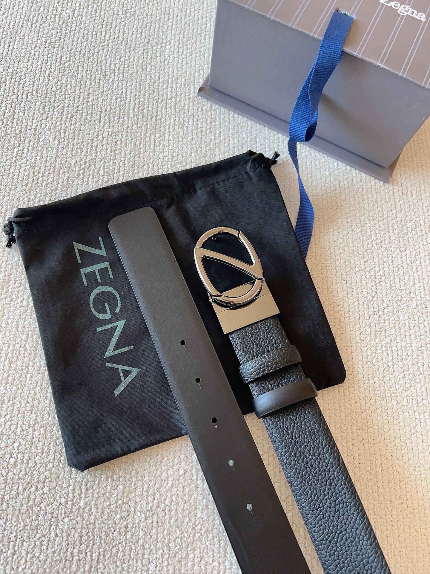 Zegna 제냐 로고 버클 리버서블 가죽 벨트 9