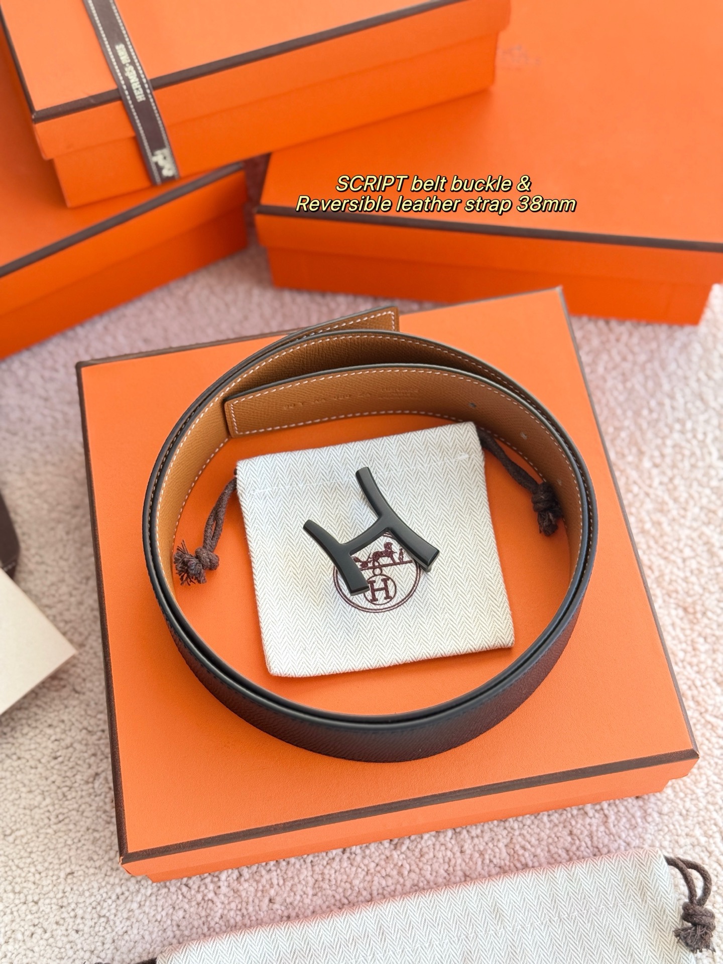 Hermes 에르메스 스크립트 에뮬송 리버서블 가죽 벨트 38mm 1