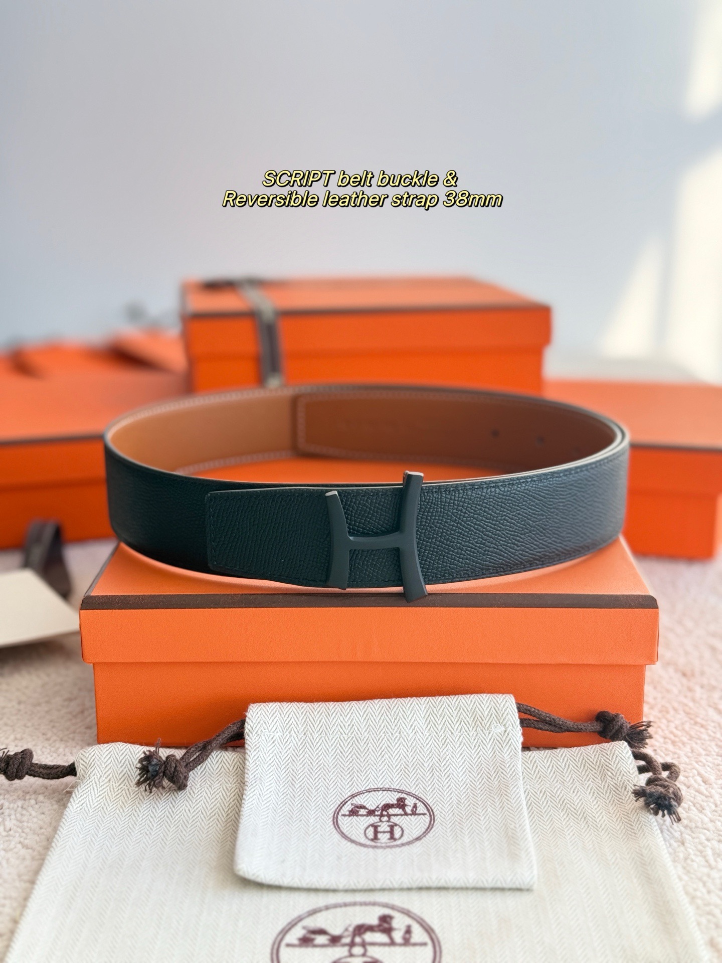 Hermes 에르메스 스크립트 에뮬송 리버서블 가죽 벨트 38mm 2