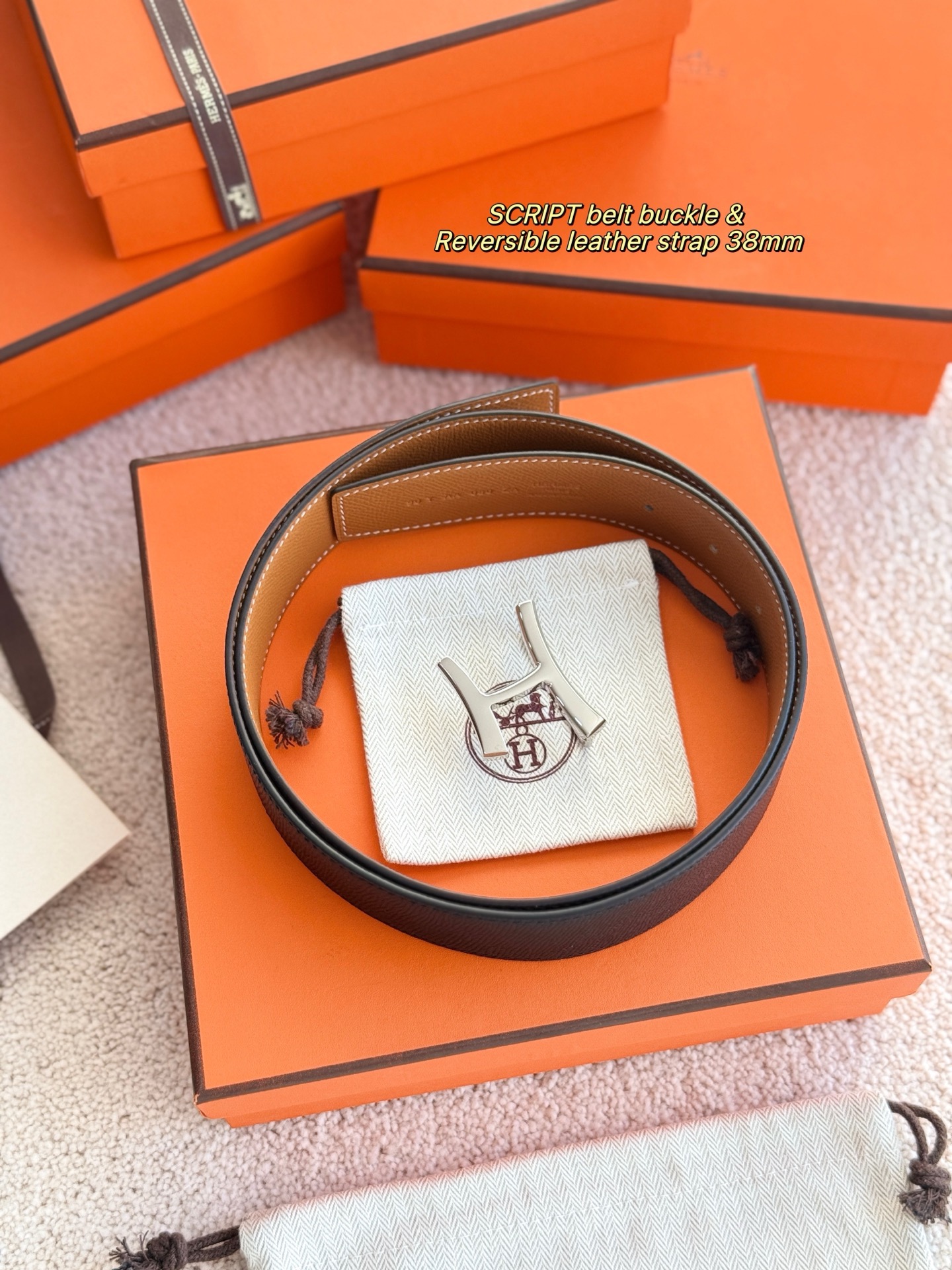 Hermes 에르메스 스크립트 버클 벨트 38mm – 앱솜 / 토고 가죽 (양면 리버서블) 1