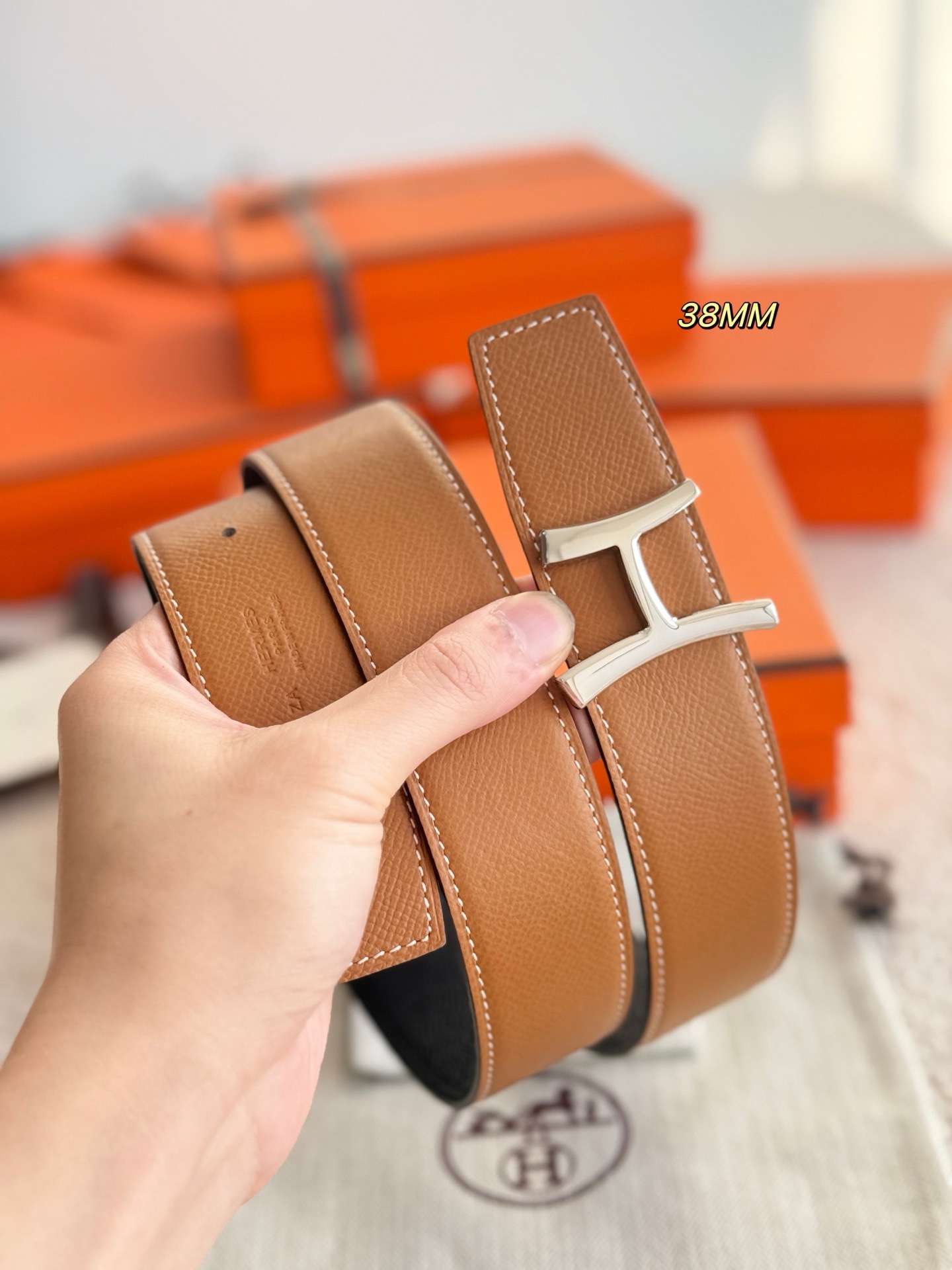 Hermes 에르메스 스크립트 버클 벨트 38mm – 앱솜 / 토고 가죽 (양면 리버서블) 5