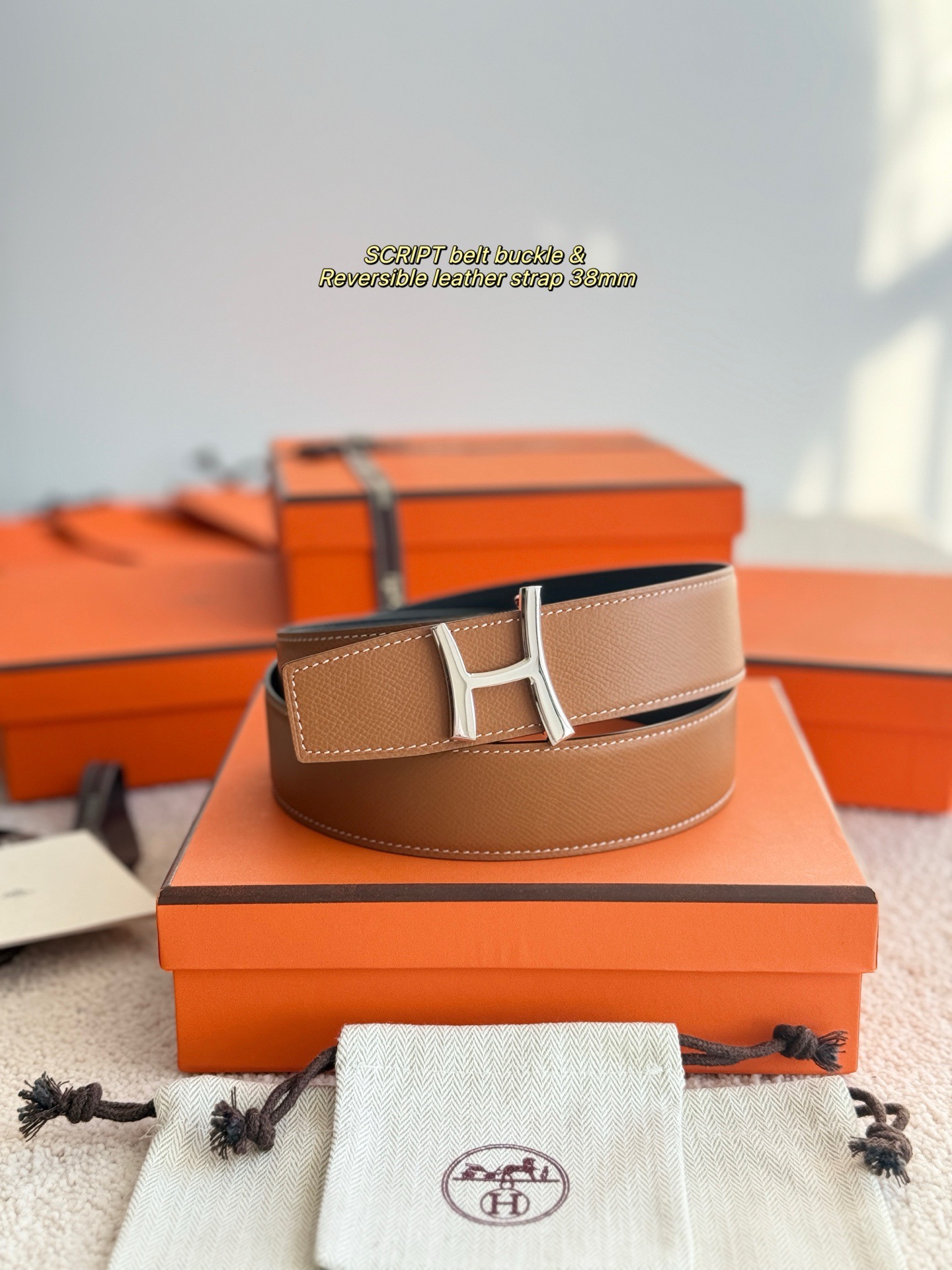 Hermes 에르메스 스크립트 버클 벨트 38mm – 앱솜 / 토고 가죽 (양면 리버서블) 6