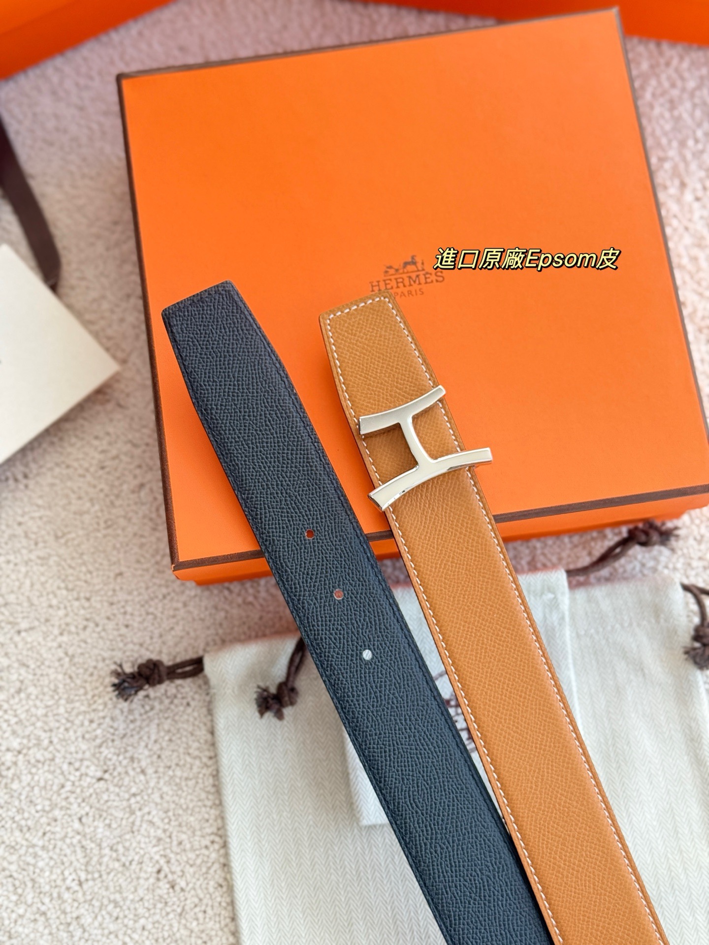 Hermes 에르메스 스크립트 버클 벨트 38mm – 앱솜 / 토고 가죽 (양면 리버서블) 7