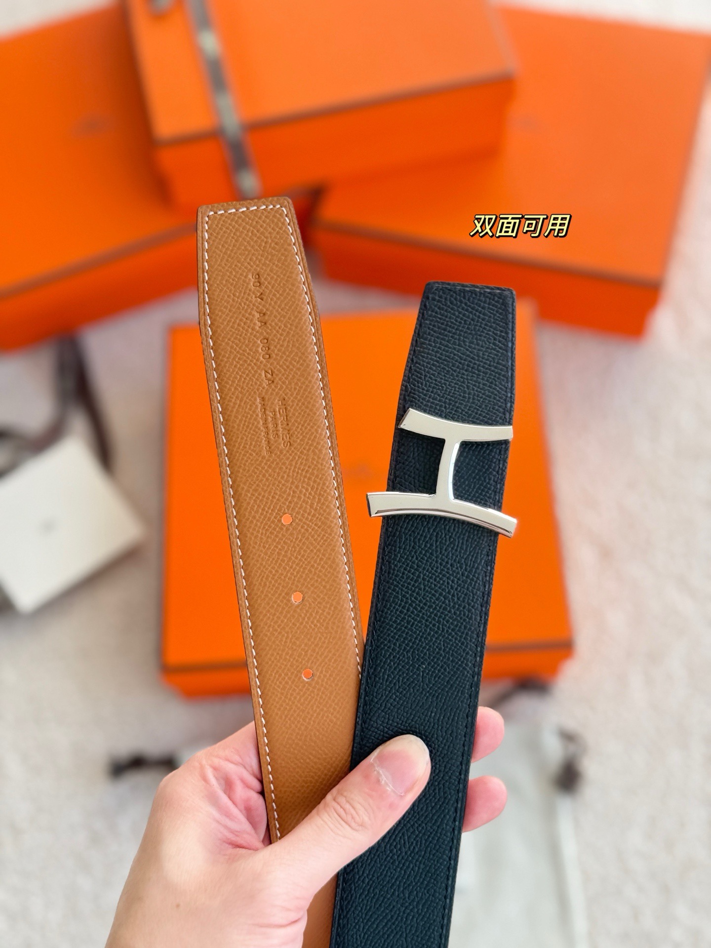 Hermes 에르메스 스크립트 버클 벨트 38mm – 앱솜 / 토고 가죽 (양면 리버서블) 8