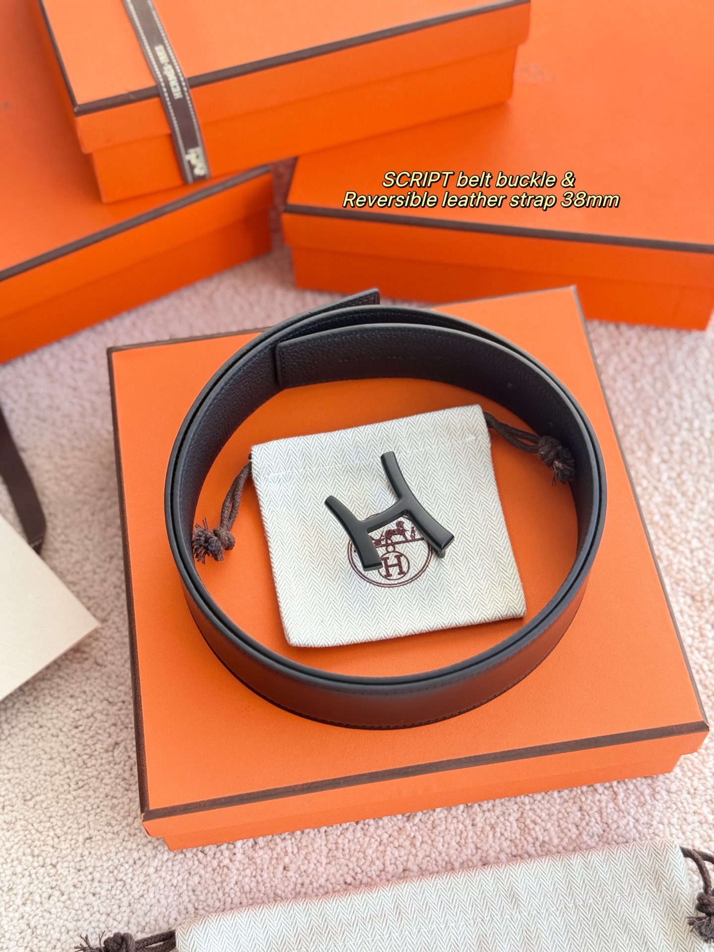 Hermes 에르메스 스크립트 버클 벨트 38mm – 앱솜 / 토고 가죽 (양면 리버서블) 1