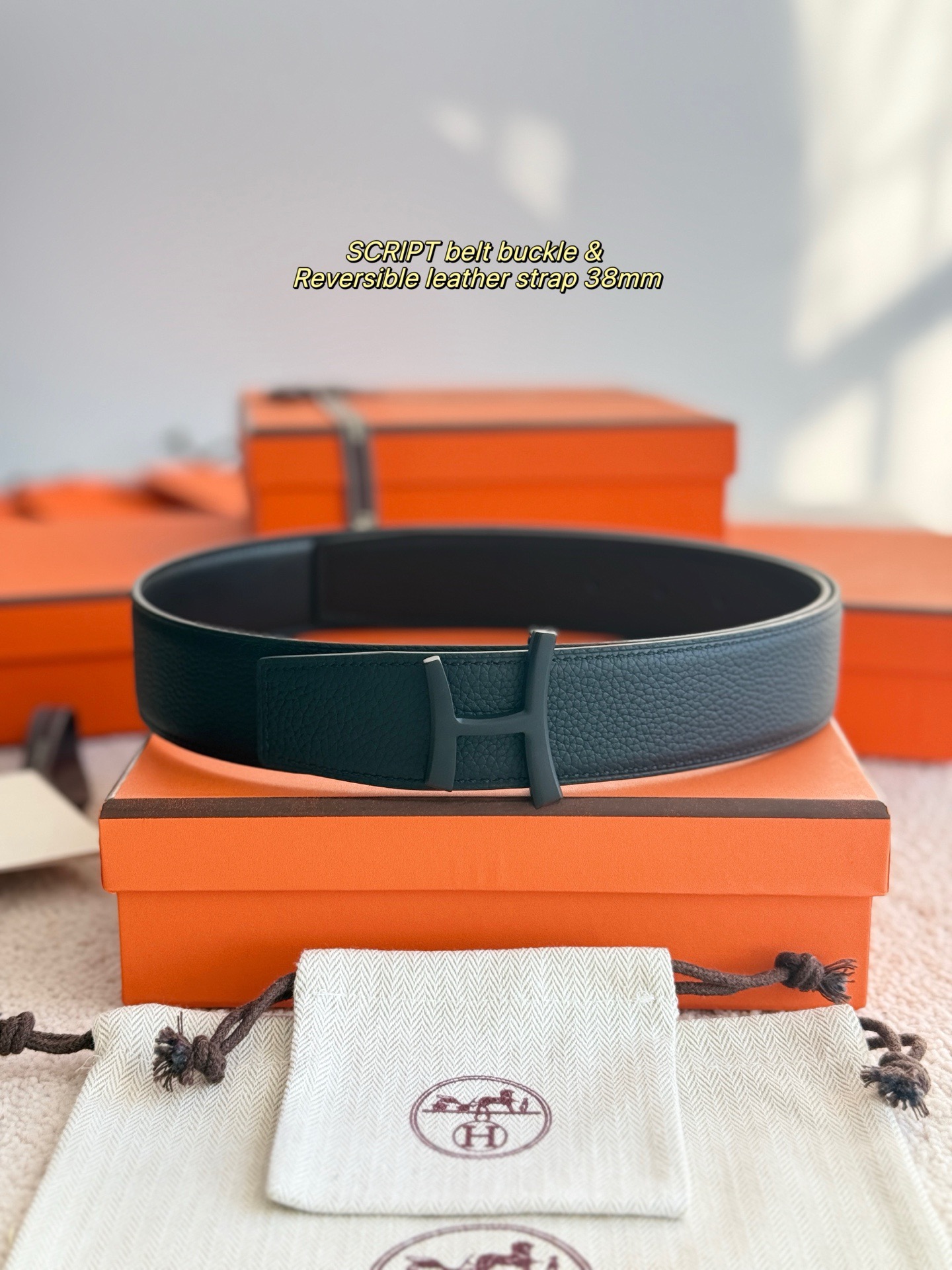 Hermes 에르메스 스크립트 버클 벨트 38mm – 앱솜 / 토고 가죽 (양면 리버서블) 2