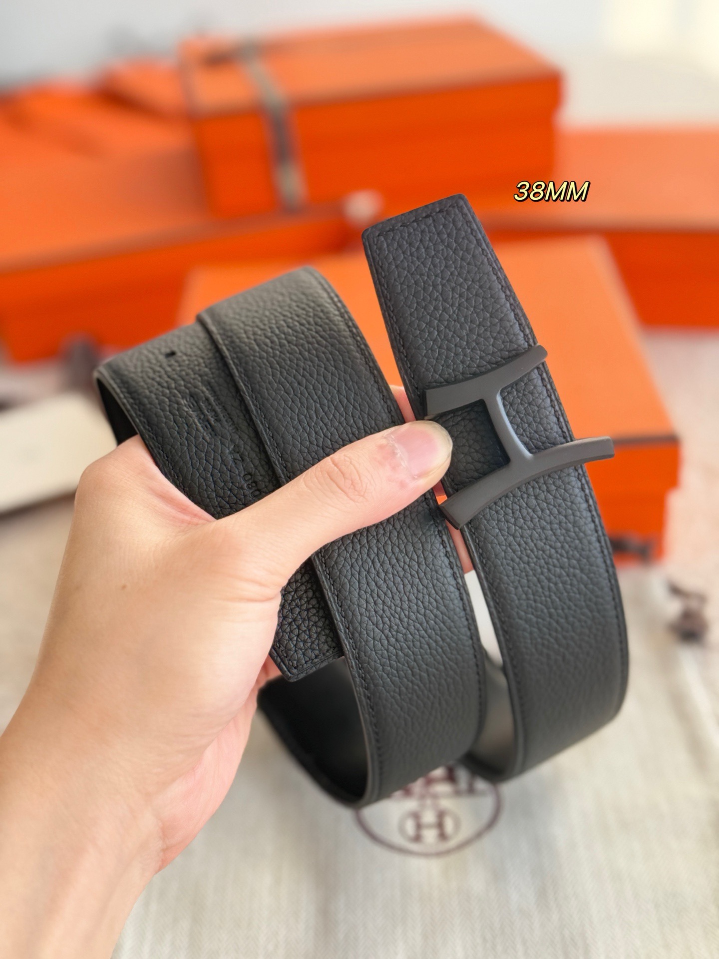 Hermes 에르메스 스크립트 버클 벨트 38mm – 앱솜 / 토고 가죽 (양면 리버서블) 5