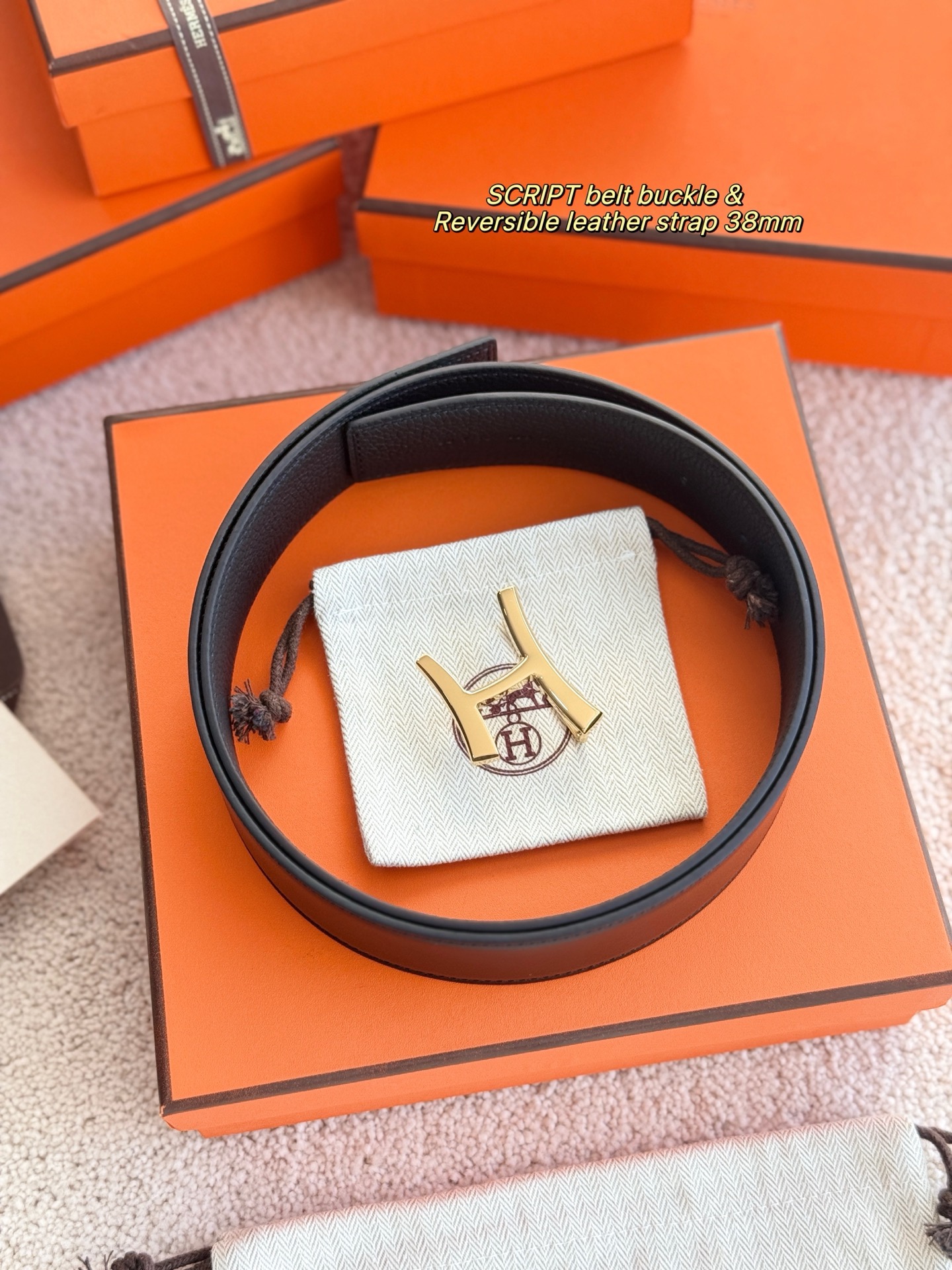 Hermes 에르메스 스크립트 버클 벨트 38mm – 앱솜 / 토고 가죽 (양면 리버서블) 1