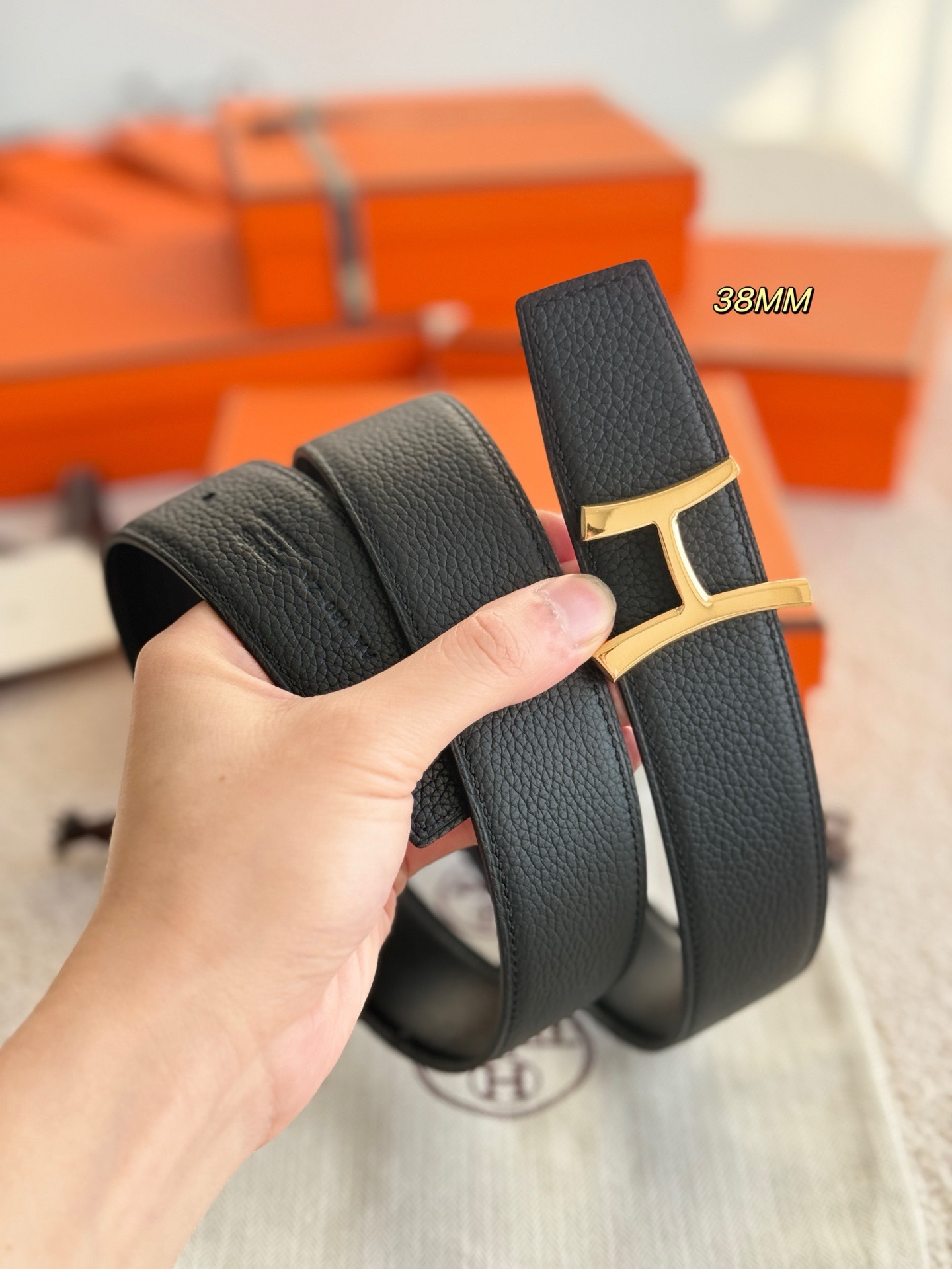 Hermes 에르메스 스크립트 버클 벨트 38mm – 앱솜 / 토고 가죽 (양면 리버서블) 5