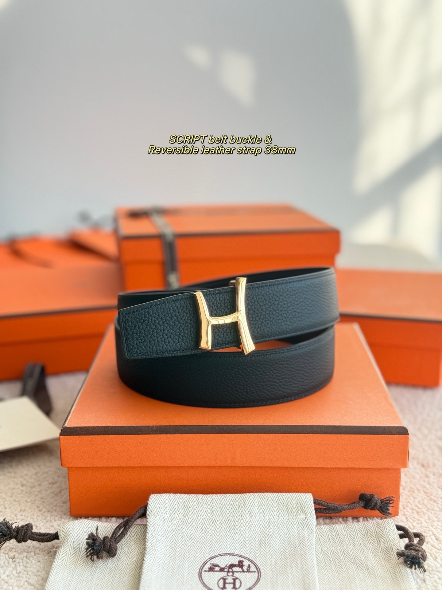 Hermes 에르메스 스크립트 버클 벨트 38mm – 앱솜 / 토고 가죽 (양면 리버서블) 6