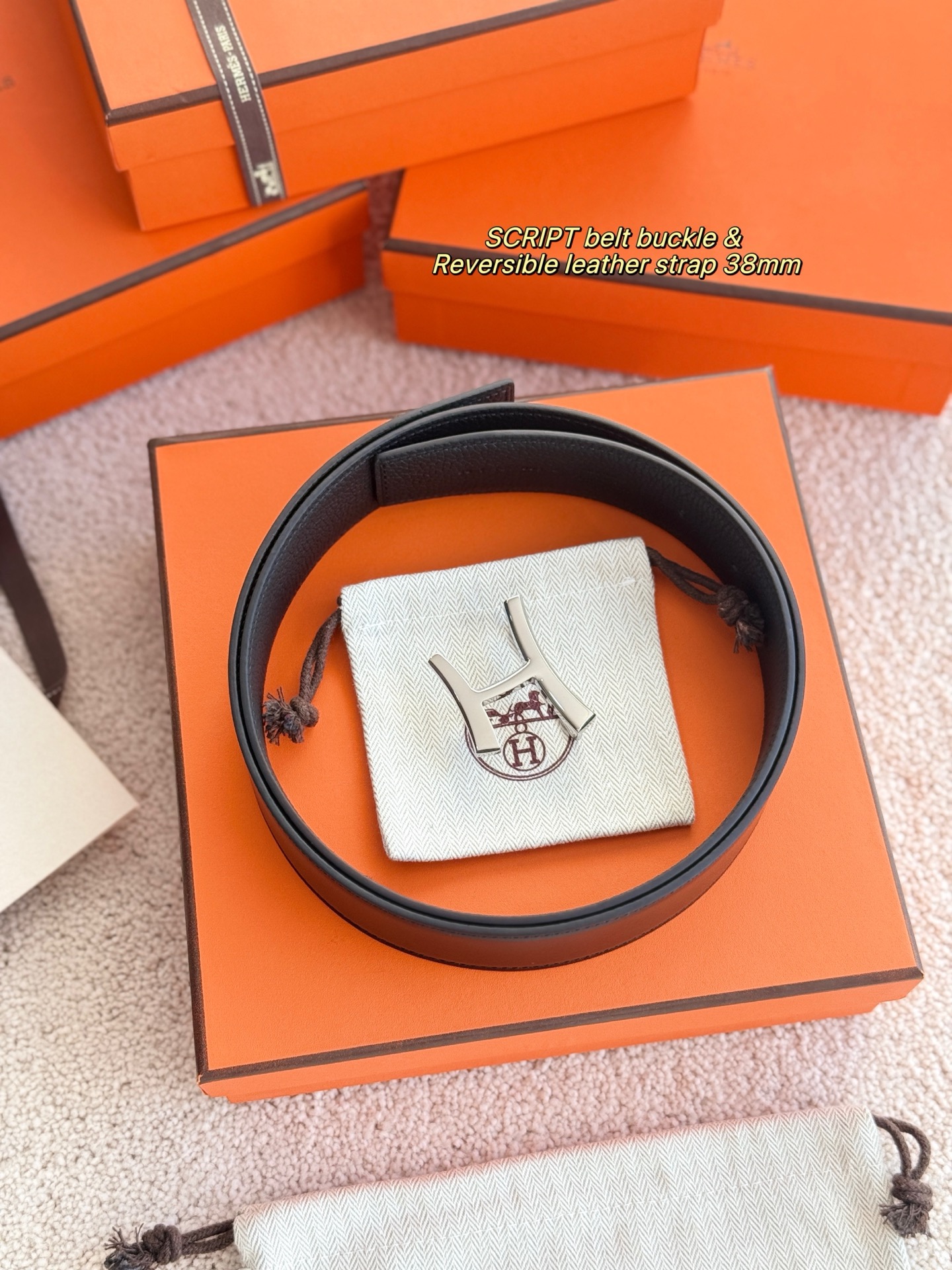 Hermes 에르메스 스크립트 버클 벨트 38mm – 앱솜 / 토고 가죽 (양면 리버서블) 1