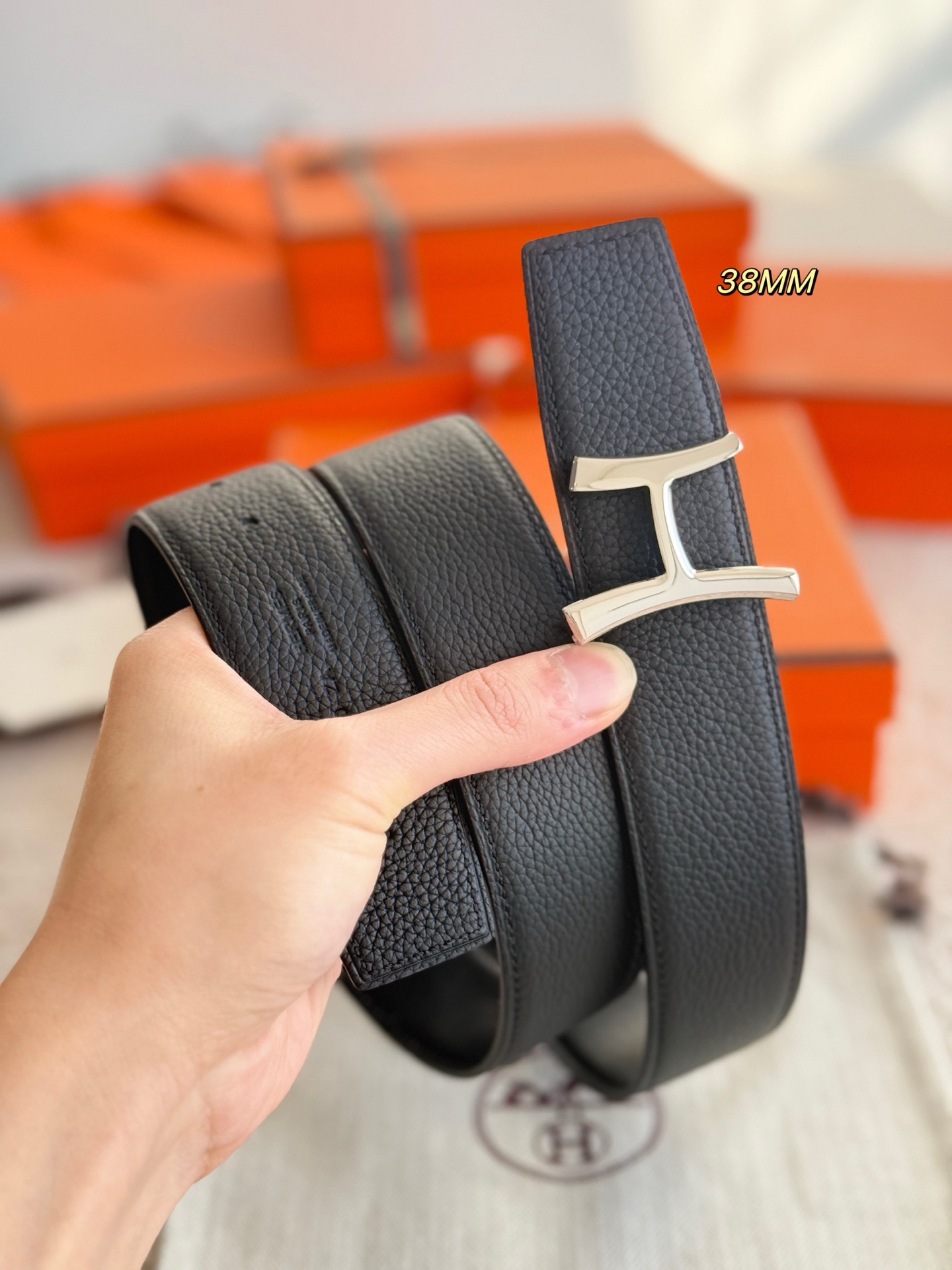 Hermes 에르메스 스크립트 버클 벨트 38mm – 앱솜 / 토고 가죽 (양면 리버서블) 5