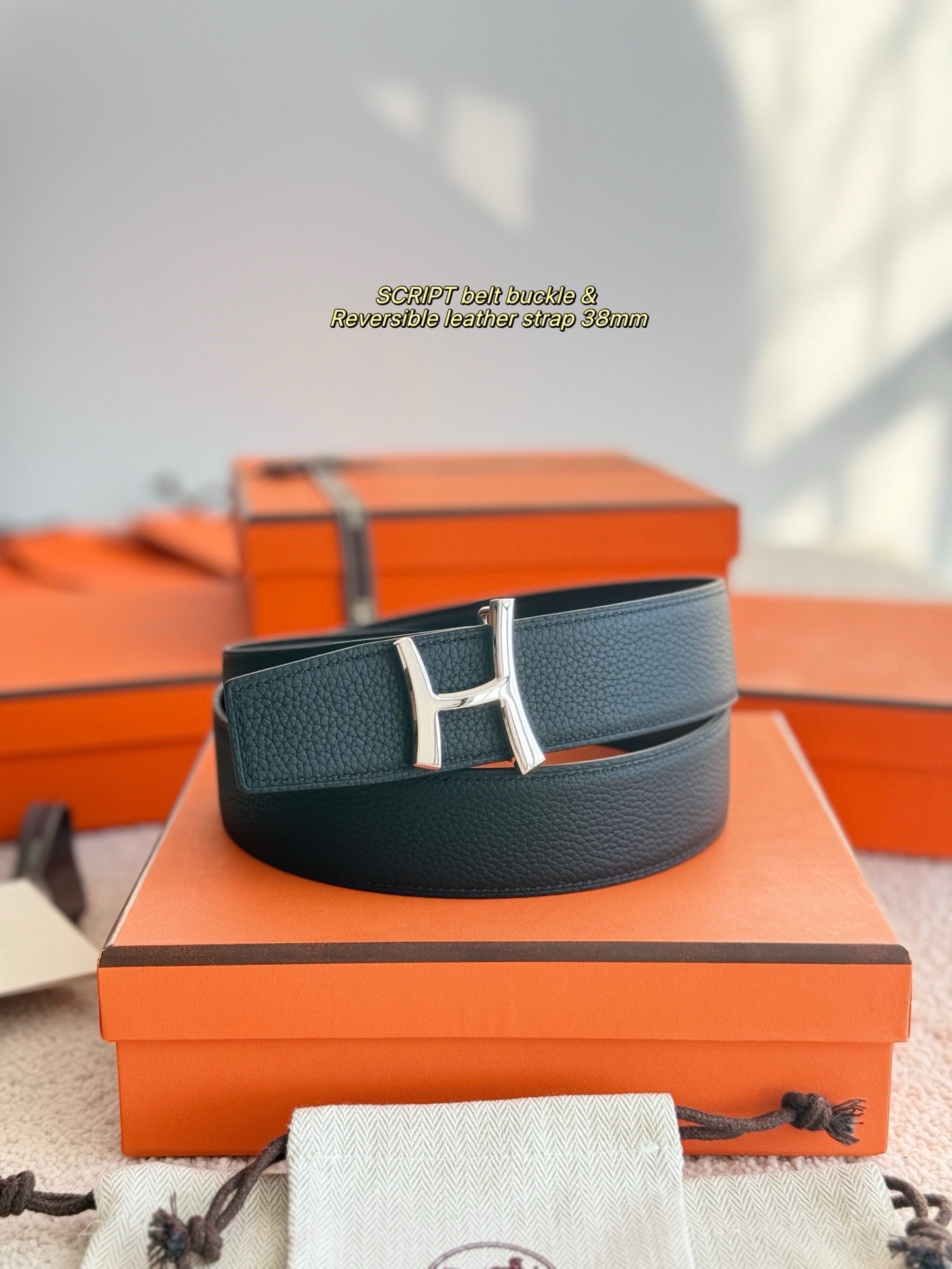 Hermes 에르메스 스크립트 버클 벨트 38mm – 앱솜 / 토고 가죽 (양면 리버서블) 6