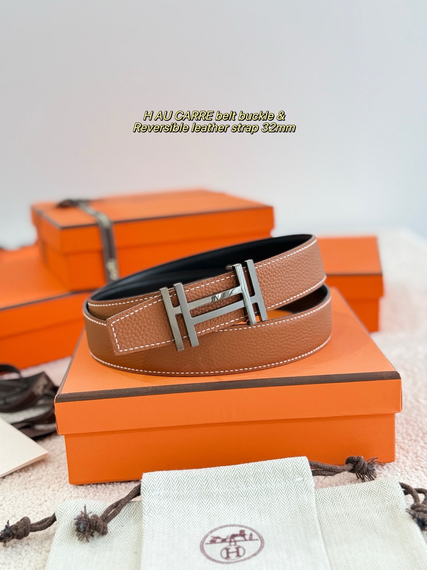 Hermes 에르메스 H AU CARRE 토고 리버서블 가죽 벨트 32mm 2