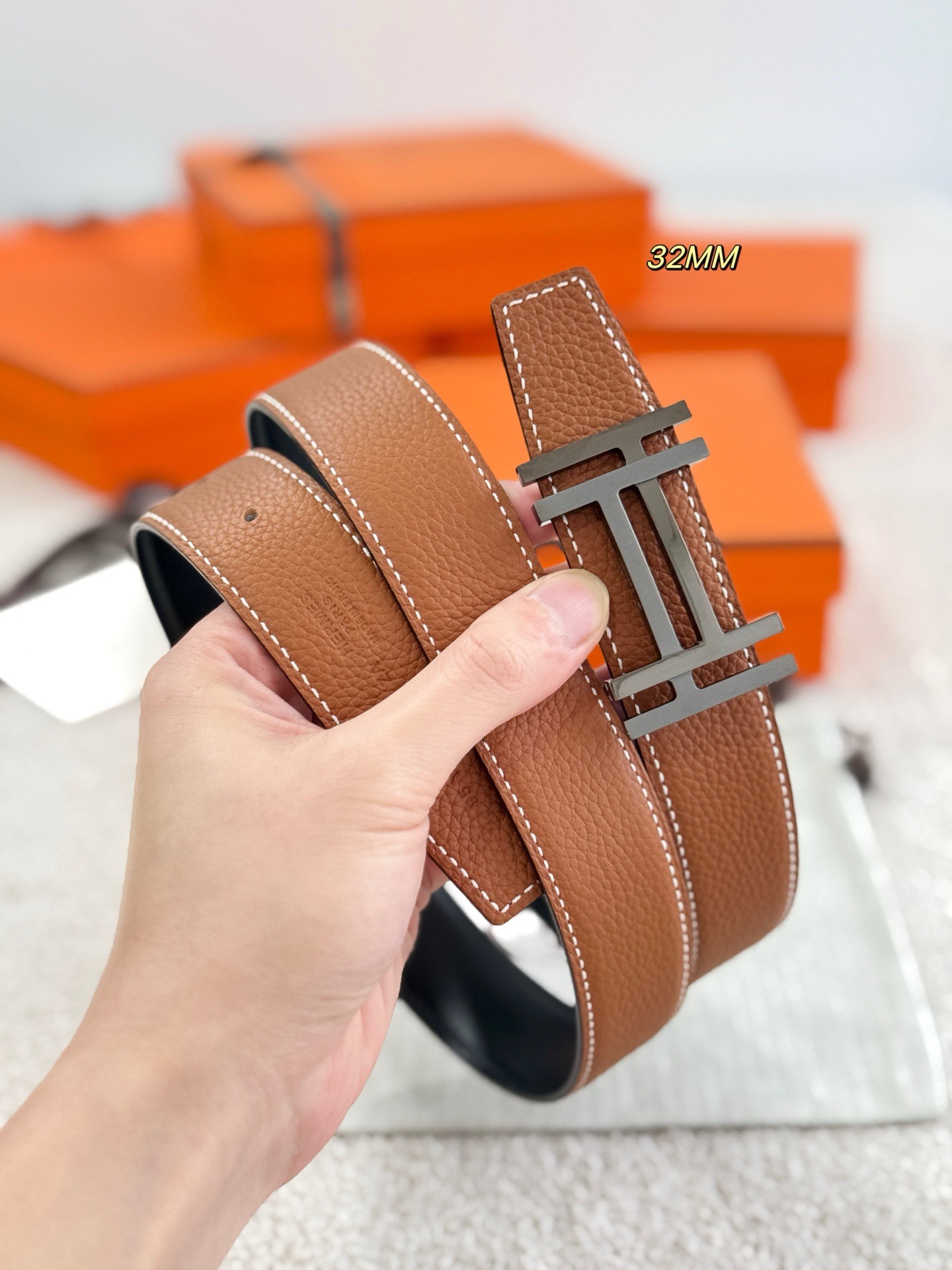 Hermes 에르메스 H AU CARRE 토고 리버서블 가죽 벨트 32mm 4