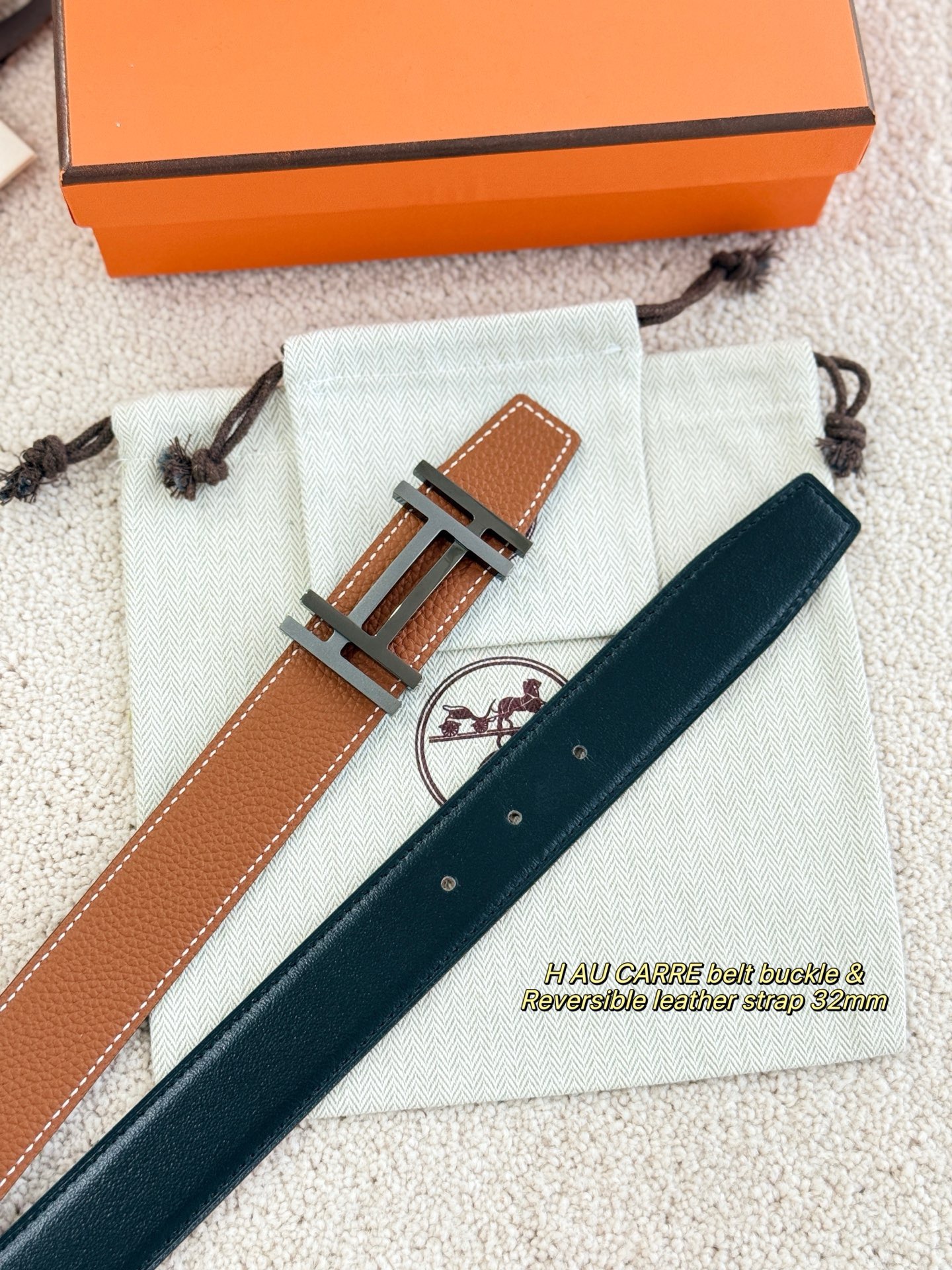 Hermes 에르메스 H AU CARRE 토고 리버서블 가죽 벨트 32mm 6