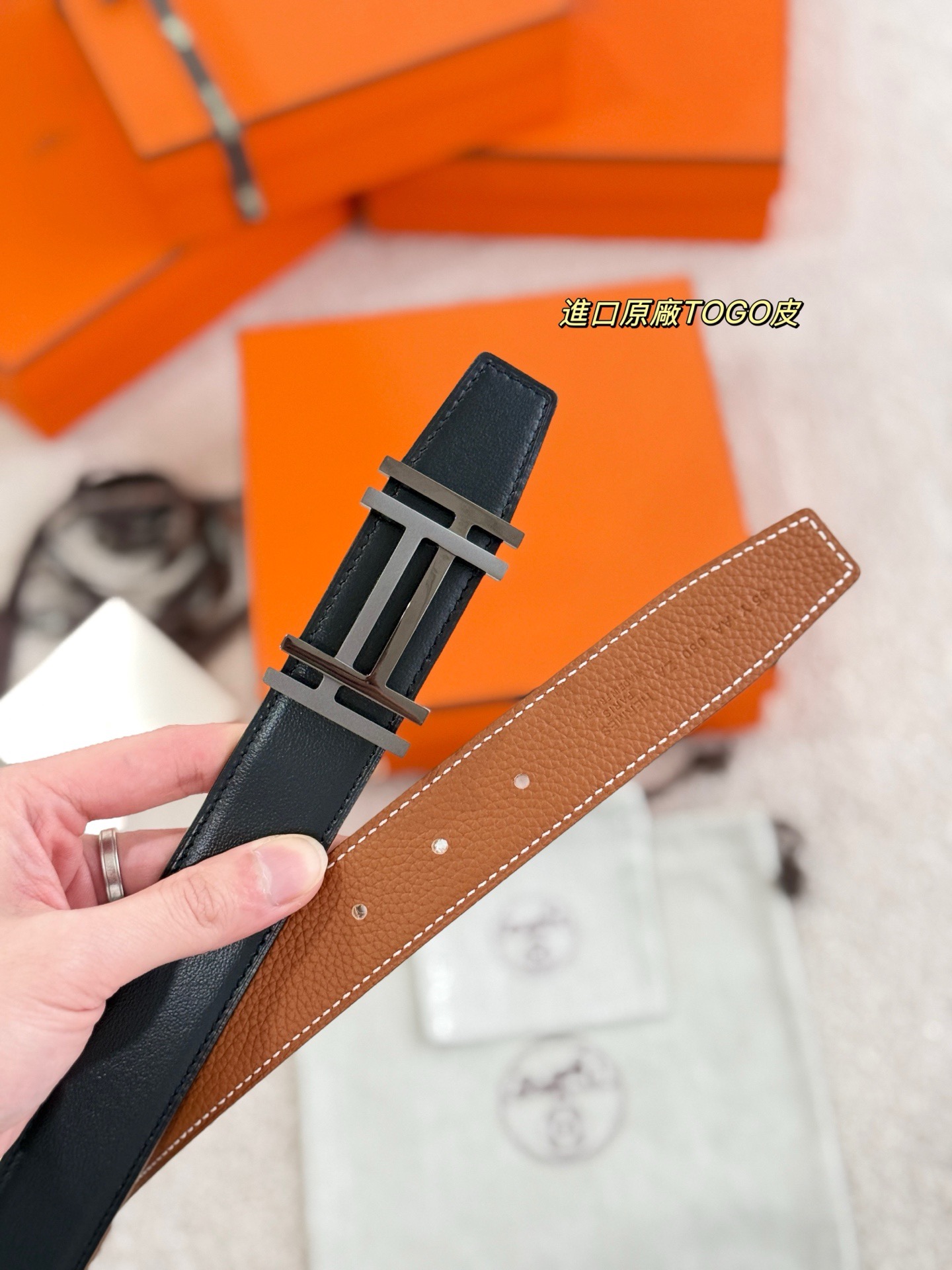 Hermes 에르메스 H AU CARRE 토고 리버서블 가죽 벨트 32mm 8