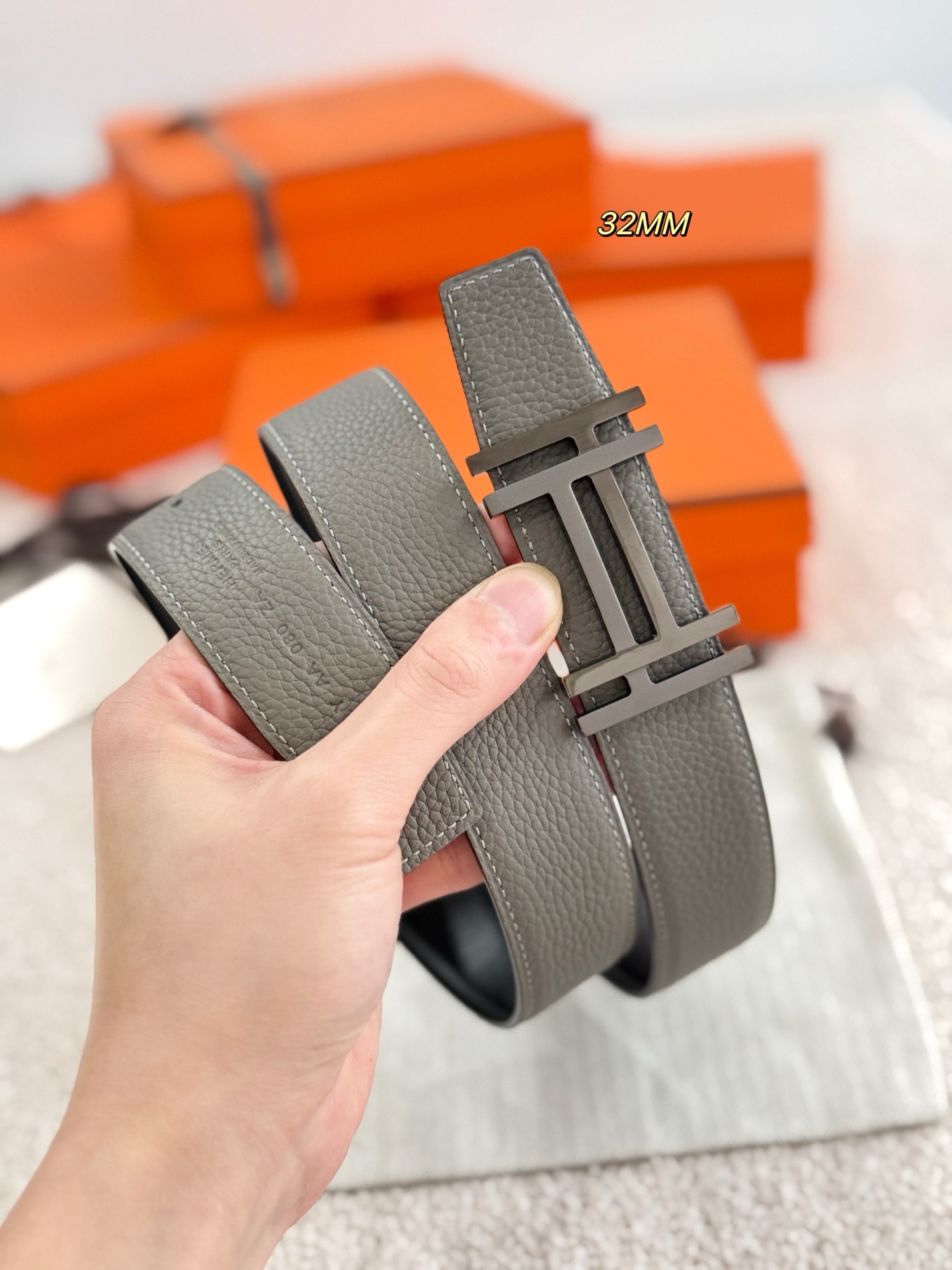Hermes 에르메스 H AU CARRE 토고 리버서블 가죽 벨트 32mm 4