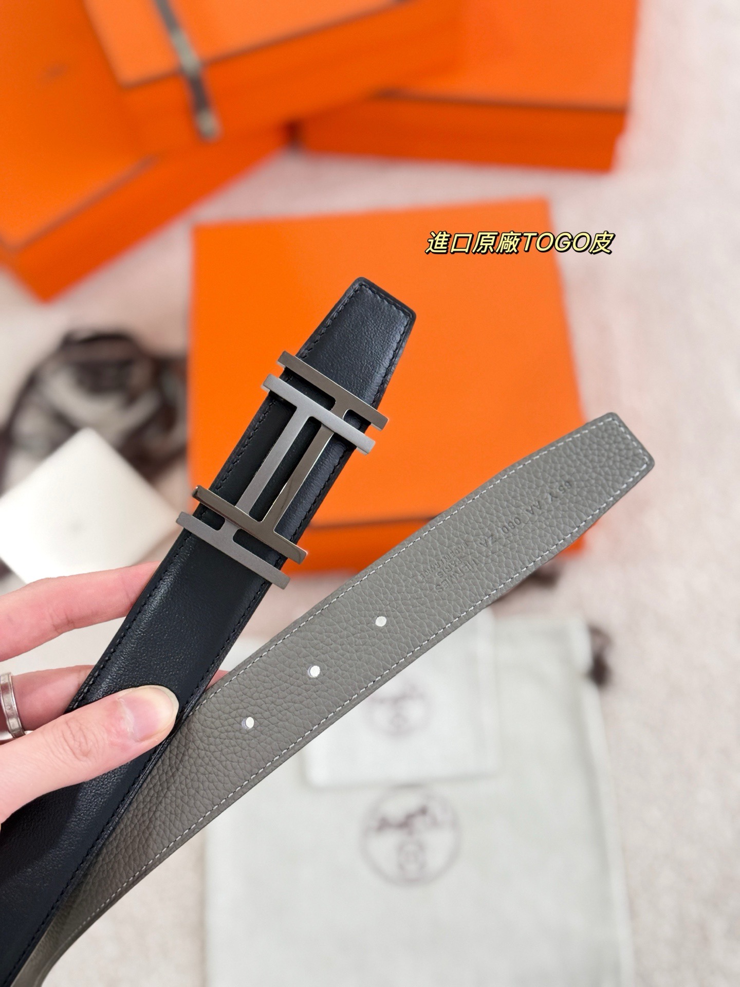 Hermes 에르메스 H AU CARRE 토고 리버서블 가죽 벨트 32mm 8