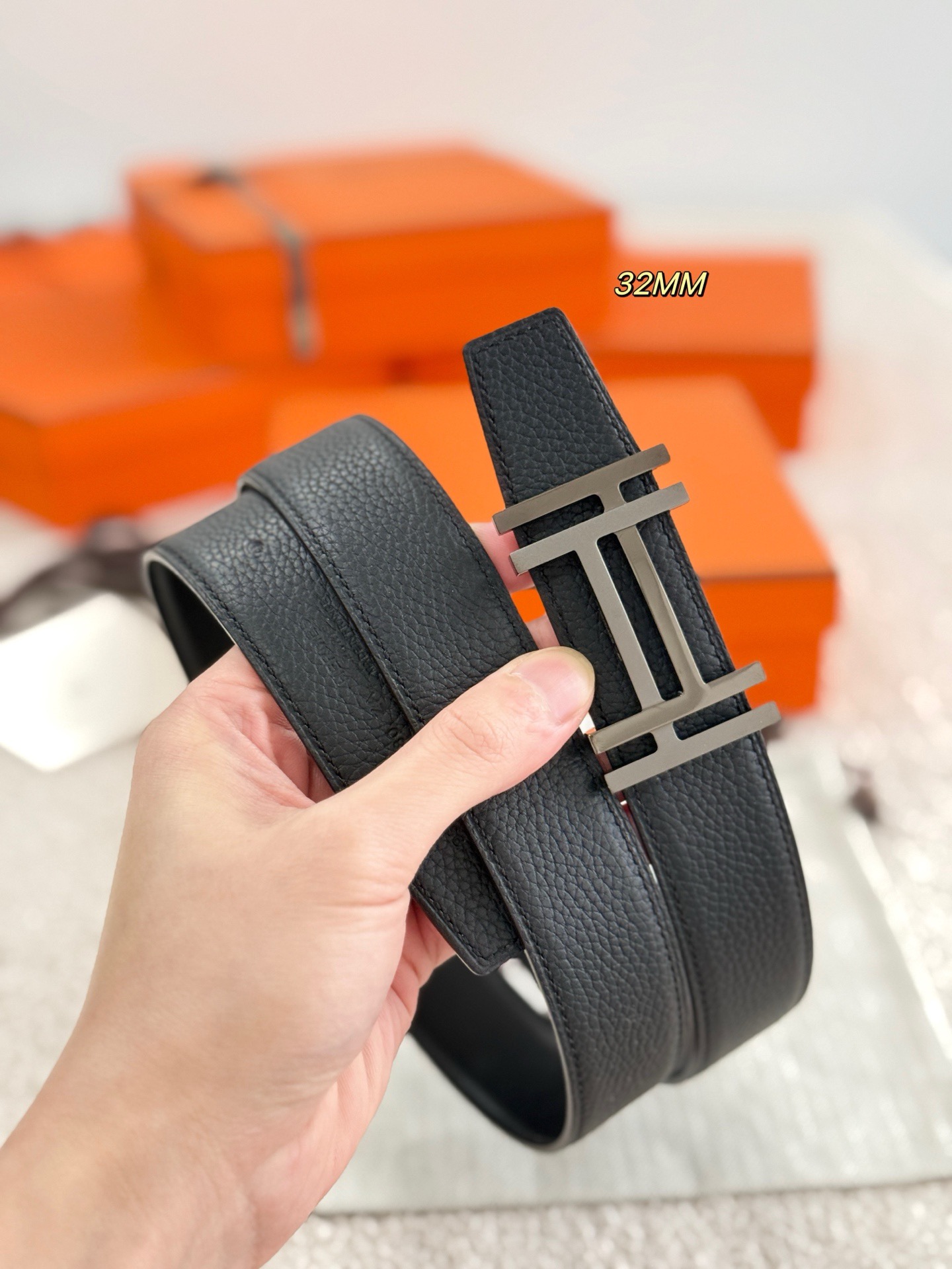 Hermes 에르메스 H AU CARRE 토고 리버서블 가죽 벨트 32mm 4