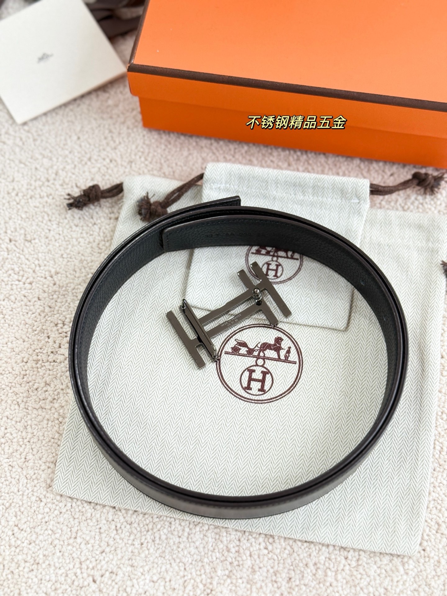 Hermes 에르메스 H AU CARRE 토고 리버서블 가죽 벨트 32mm 5