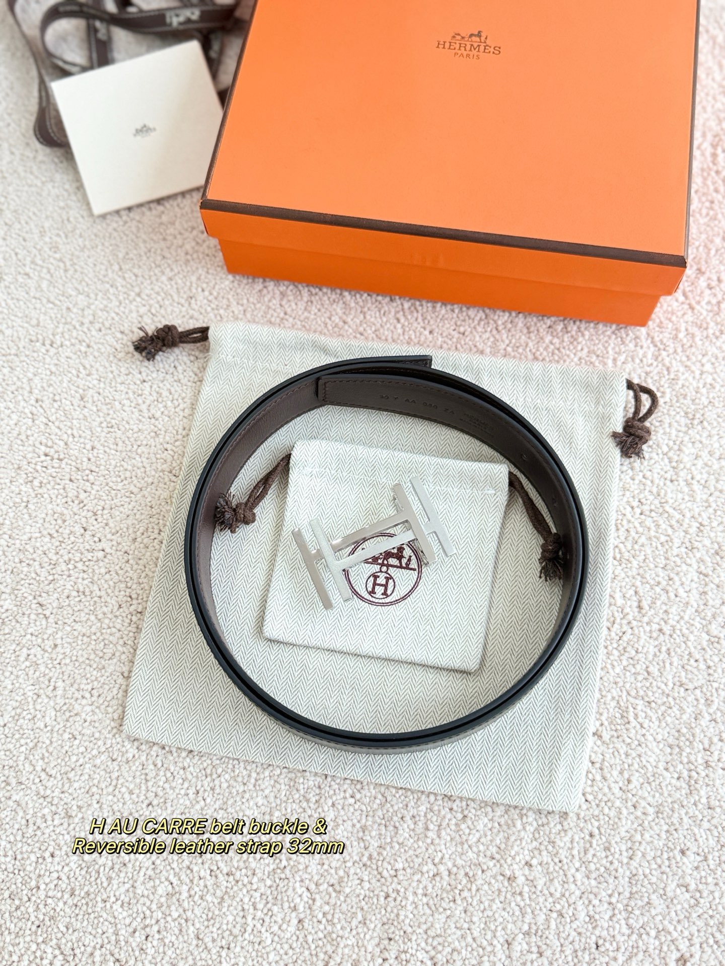 Hermes 에르메스 H AU CARRE 양면 가죽 벨트 32mm 2