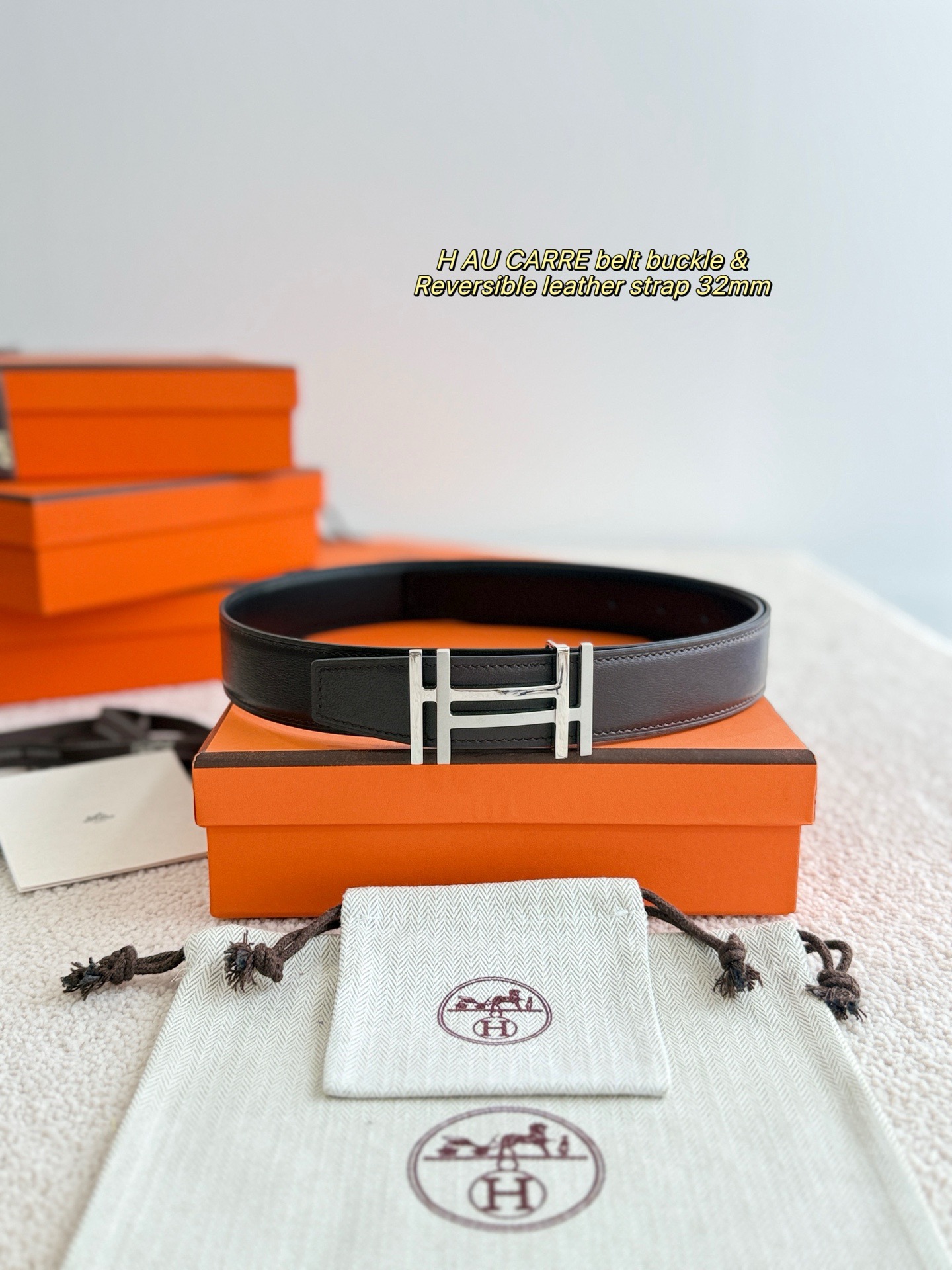 Hermes 에르메스 H AU CARRE 양면 가죽 벨트 32mm 3