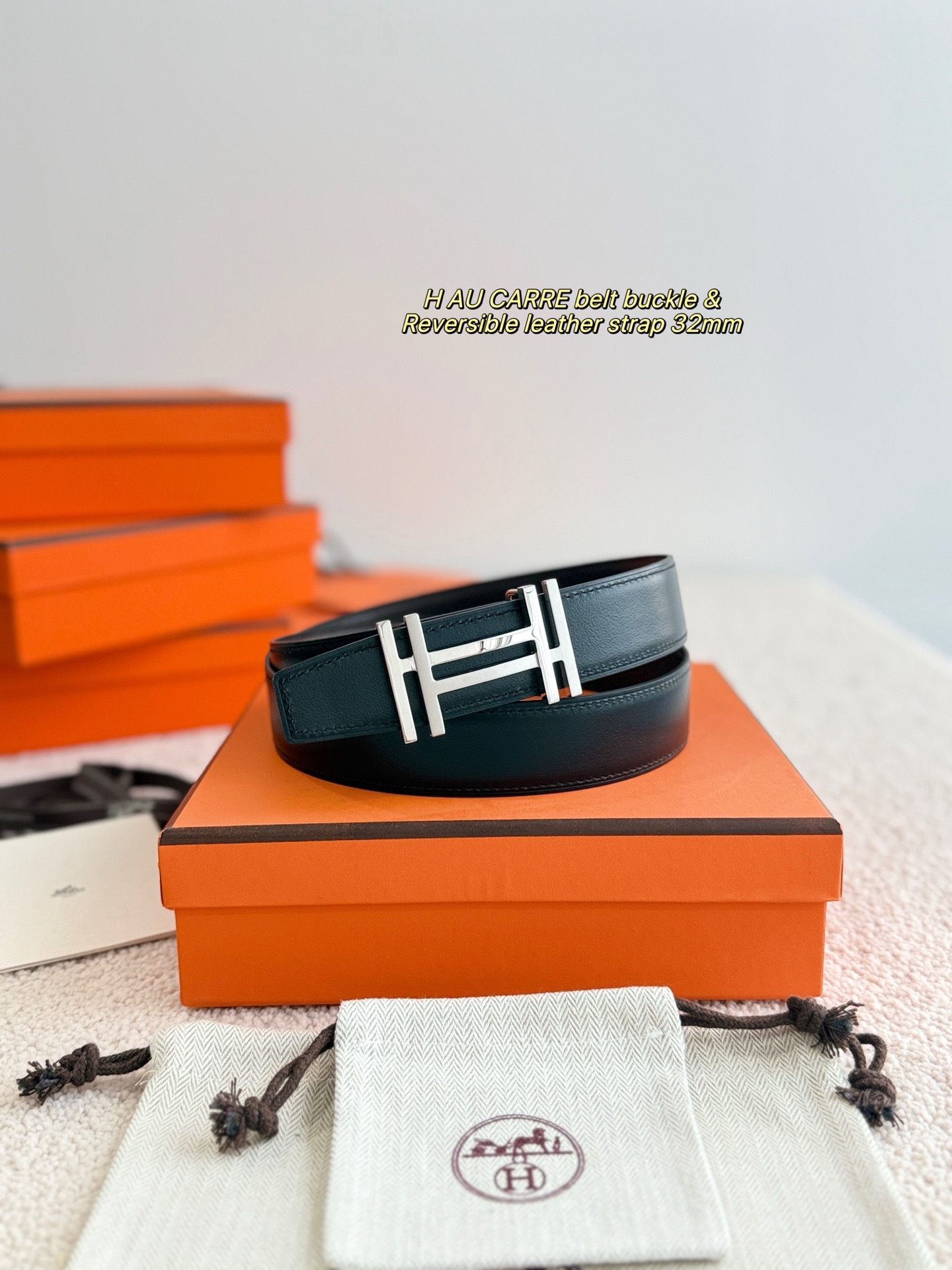 Hermes 에르메스 H AU CARRE 양면 가죽 벨트 32mm 8