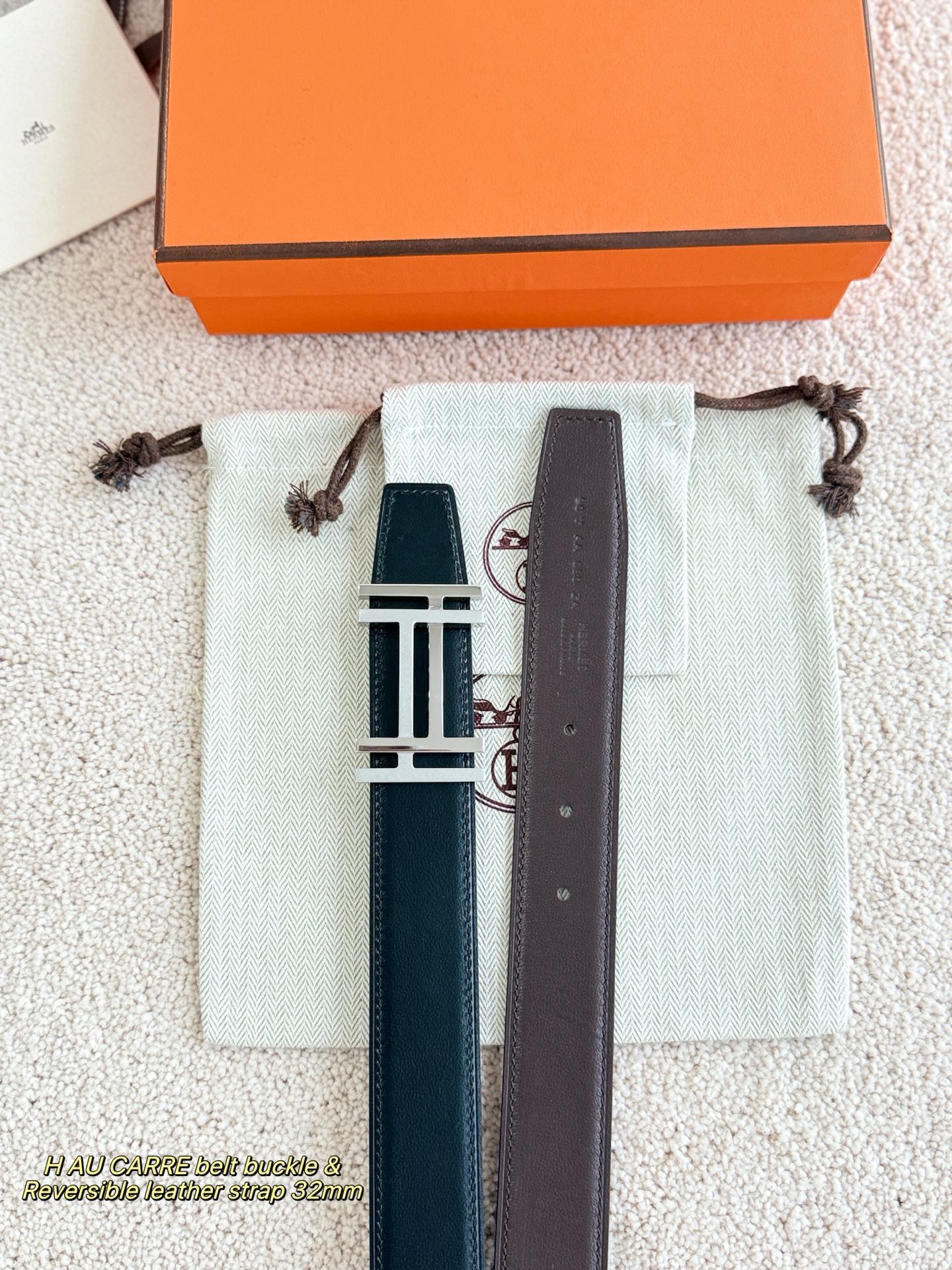 Hermes 에르메스 H AU CARRE 양면 가죽 벨트 32mm 9