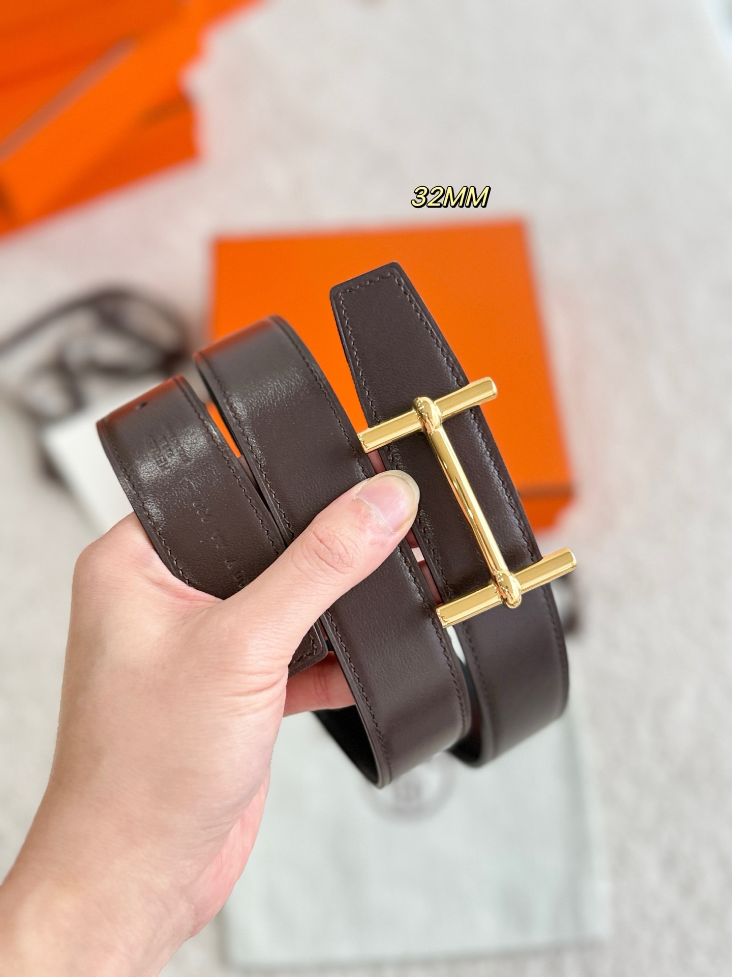 Hermes 에르메스 H AU CARRE 양면 가죽 벨트 32mm 5