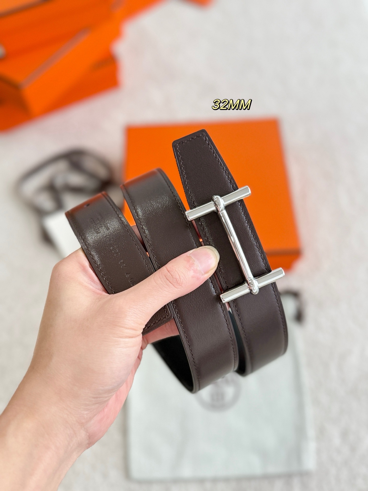 Hermes 에르메스 H AU CARRE 양면 가죽 벨트 32mm 5