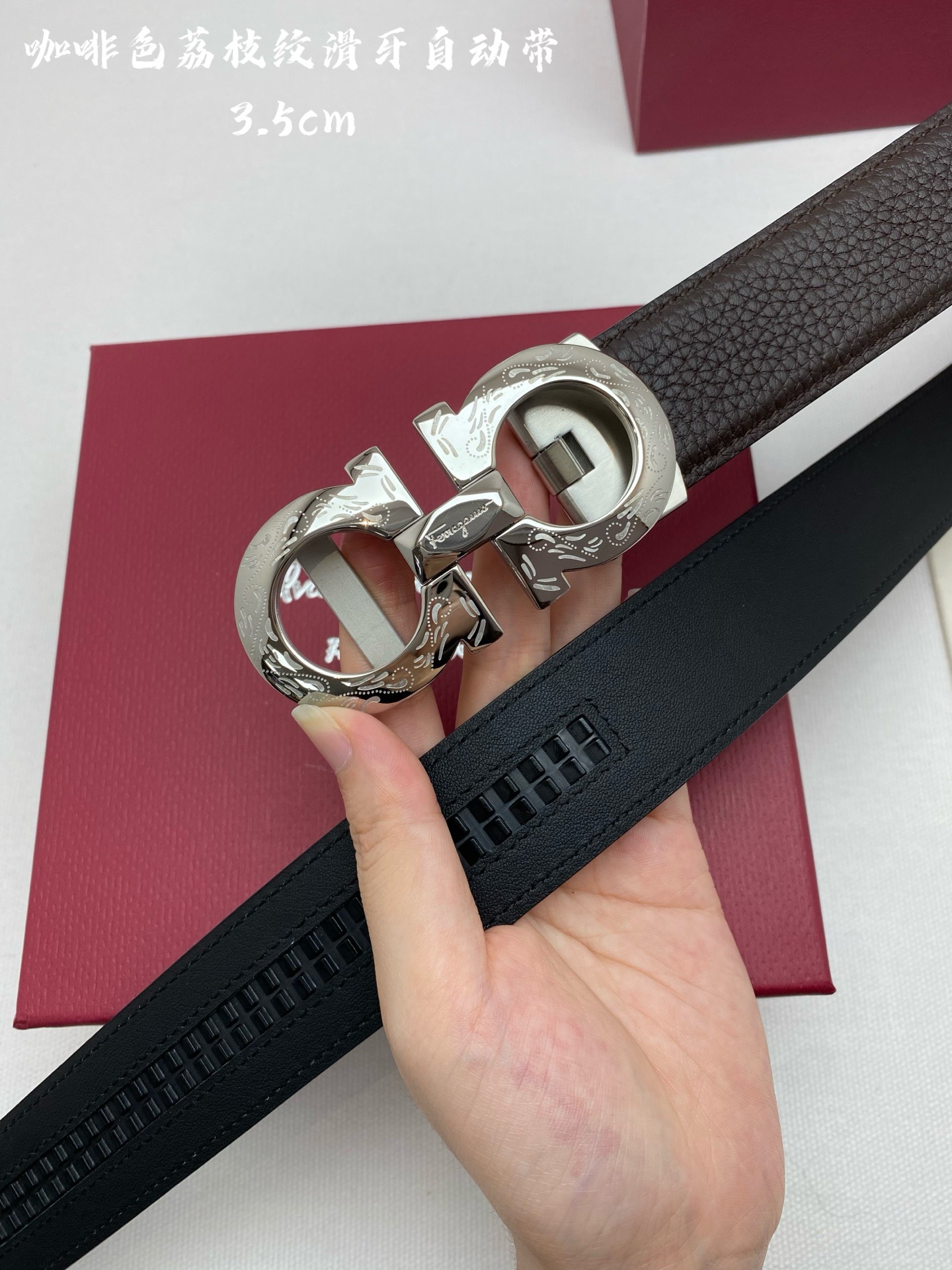 Ferragamo 페라가모 남성 자동 버클 가죽 벨트 6