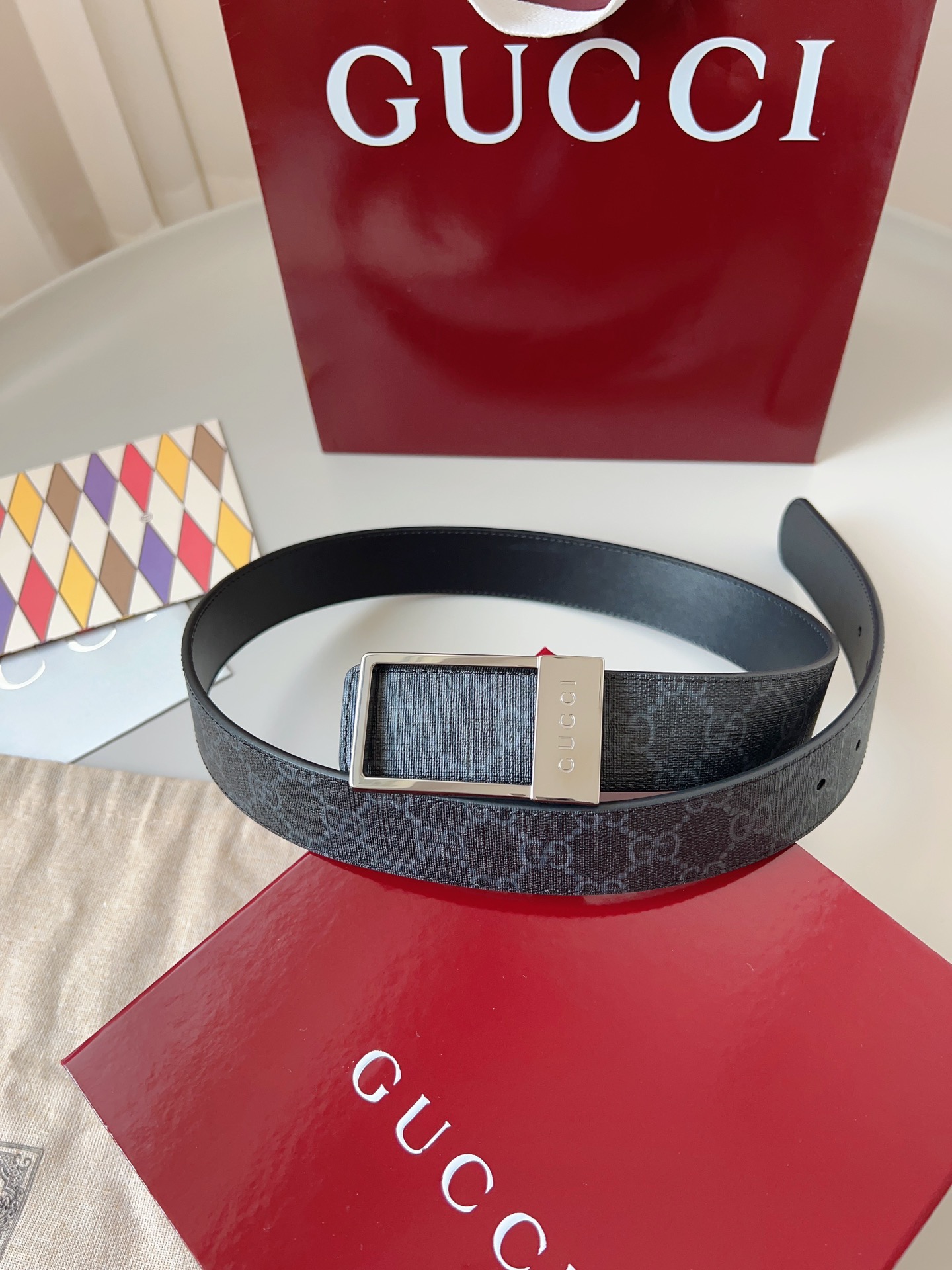 Gucci 구찌 GG 수프림 블랙 리버서블 가죽 벨트 2