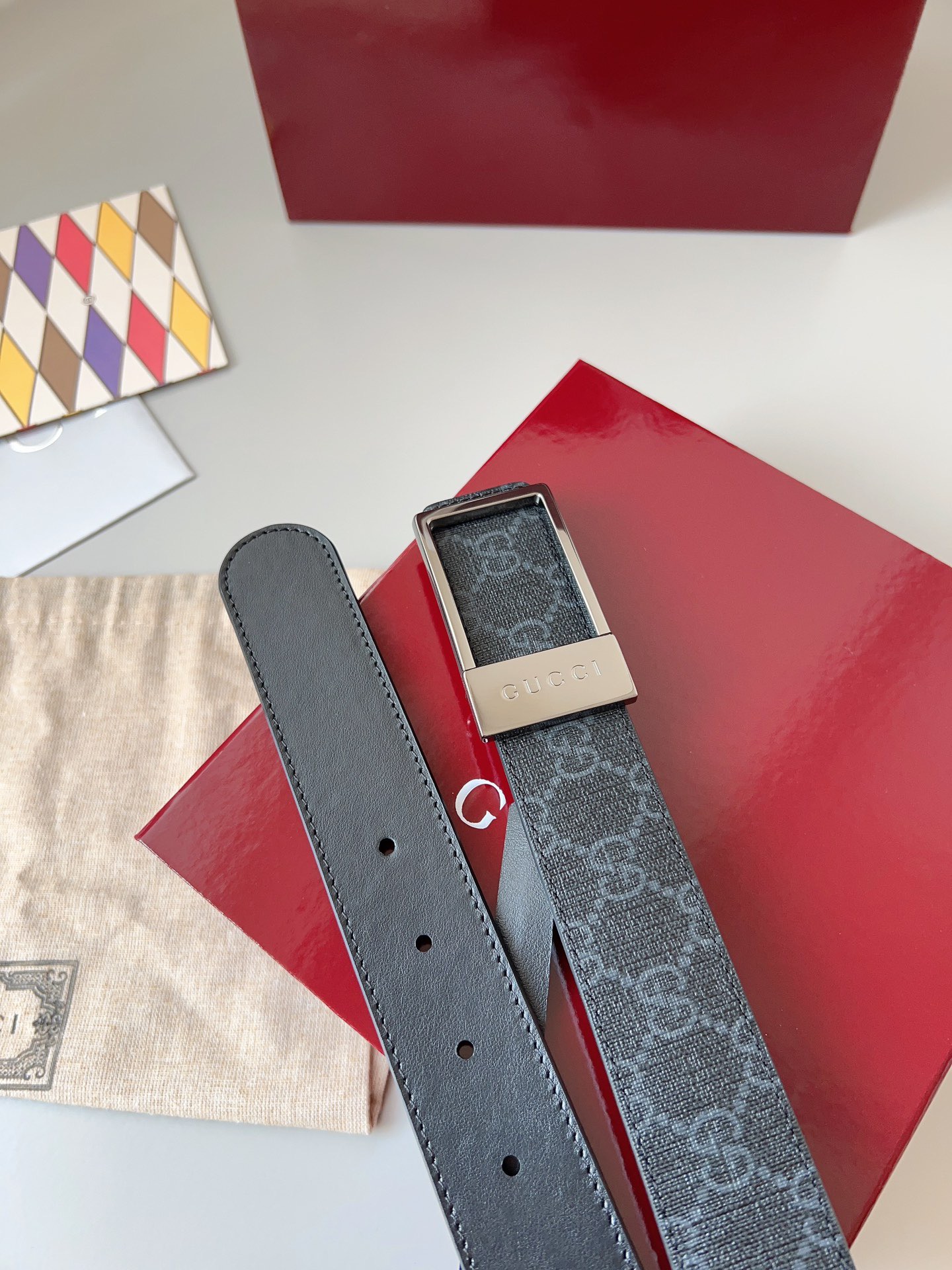 Gucci 구찌 GG 수프림 블랙 리버서블 가죽 벨트 3