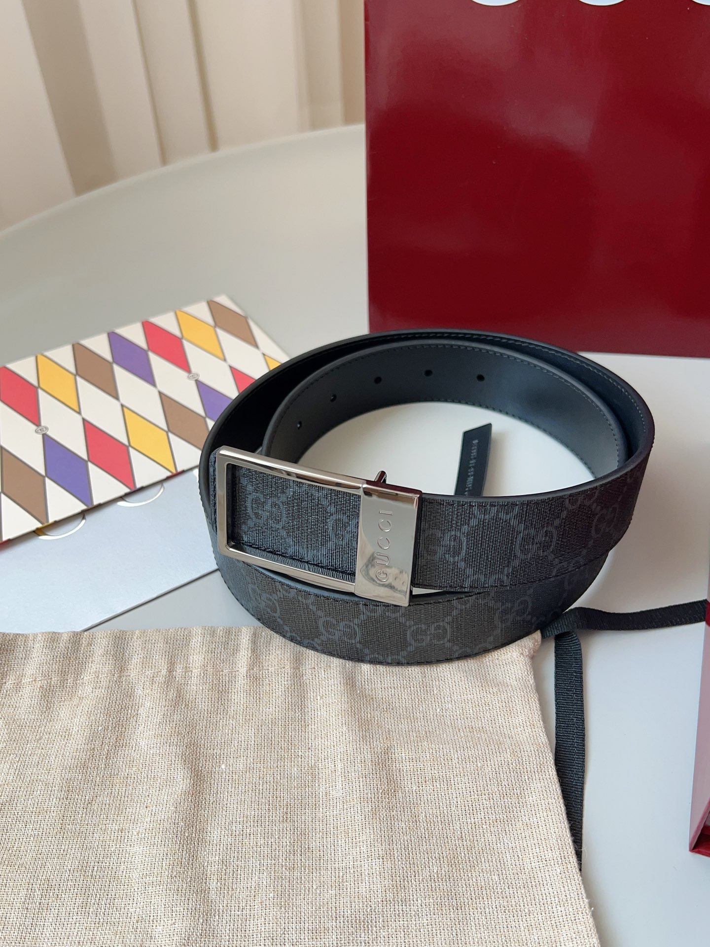 Gucci 구찌 GG 수프림 블랙 리버서블 가죽 벨트 4