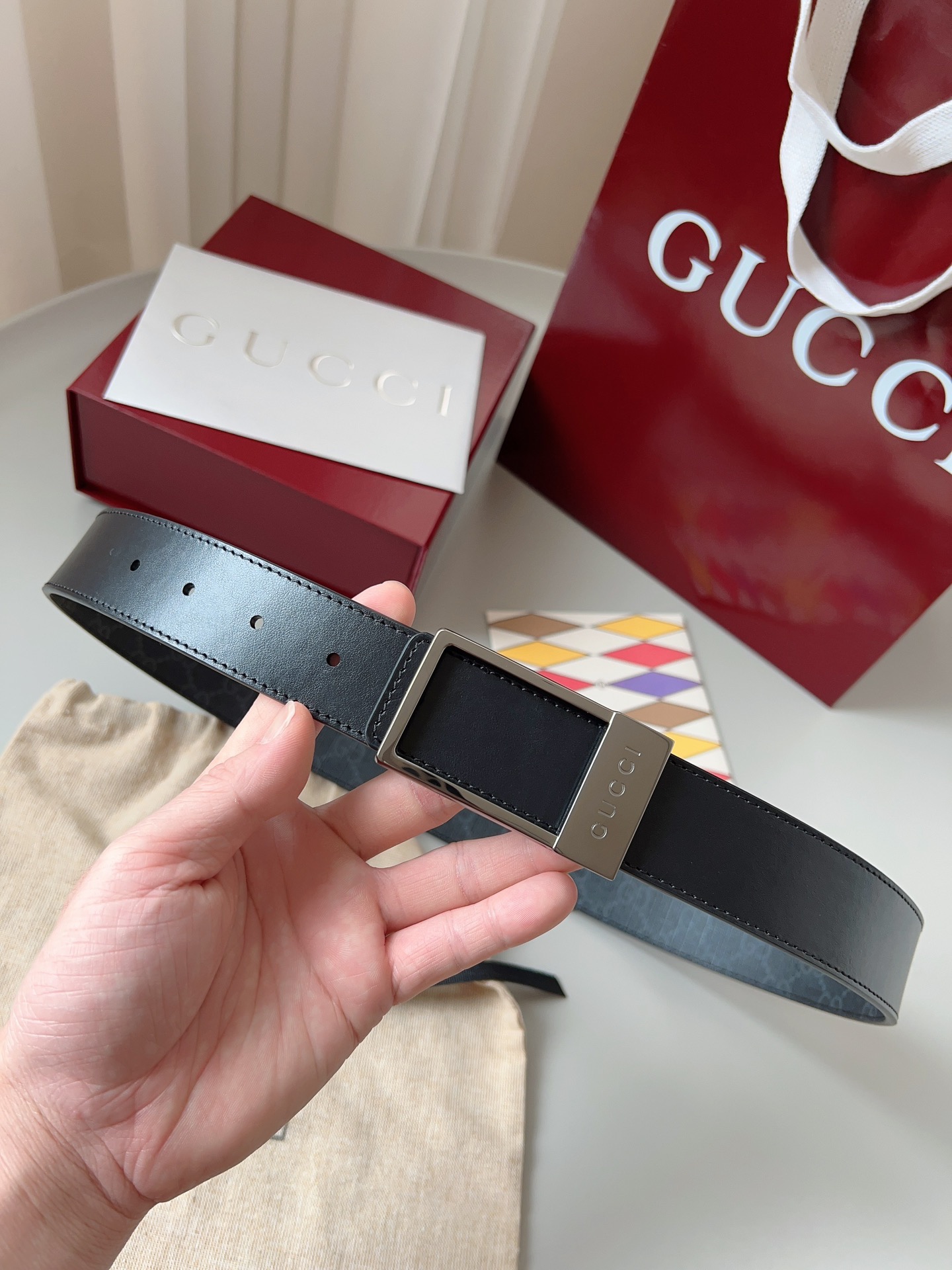 Gucci 구찌 GG 수프림 블랙 리버서블 가죽 벨트 8