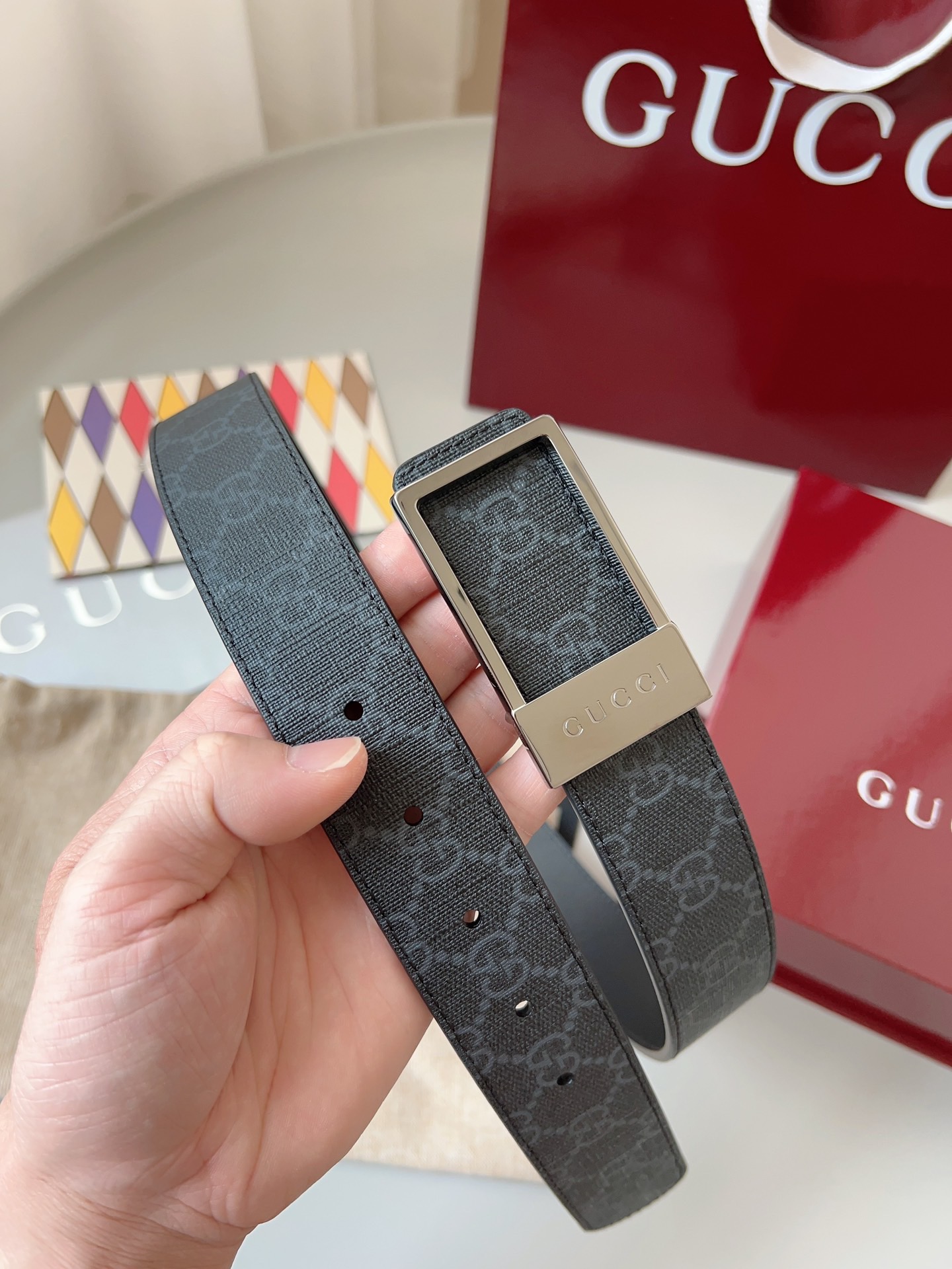 Gucci 구찌 GG 수프림 블랙 리버서블 가죽 벨트 9