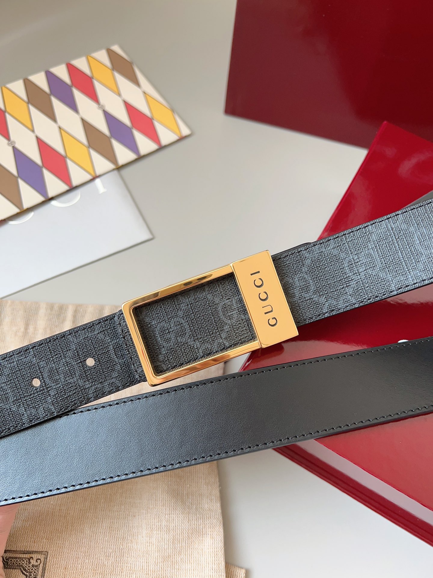 Gucci 구찌 GG 수프림 블랙 리버서블 가죽 벨트 3