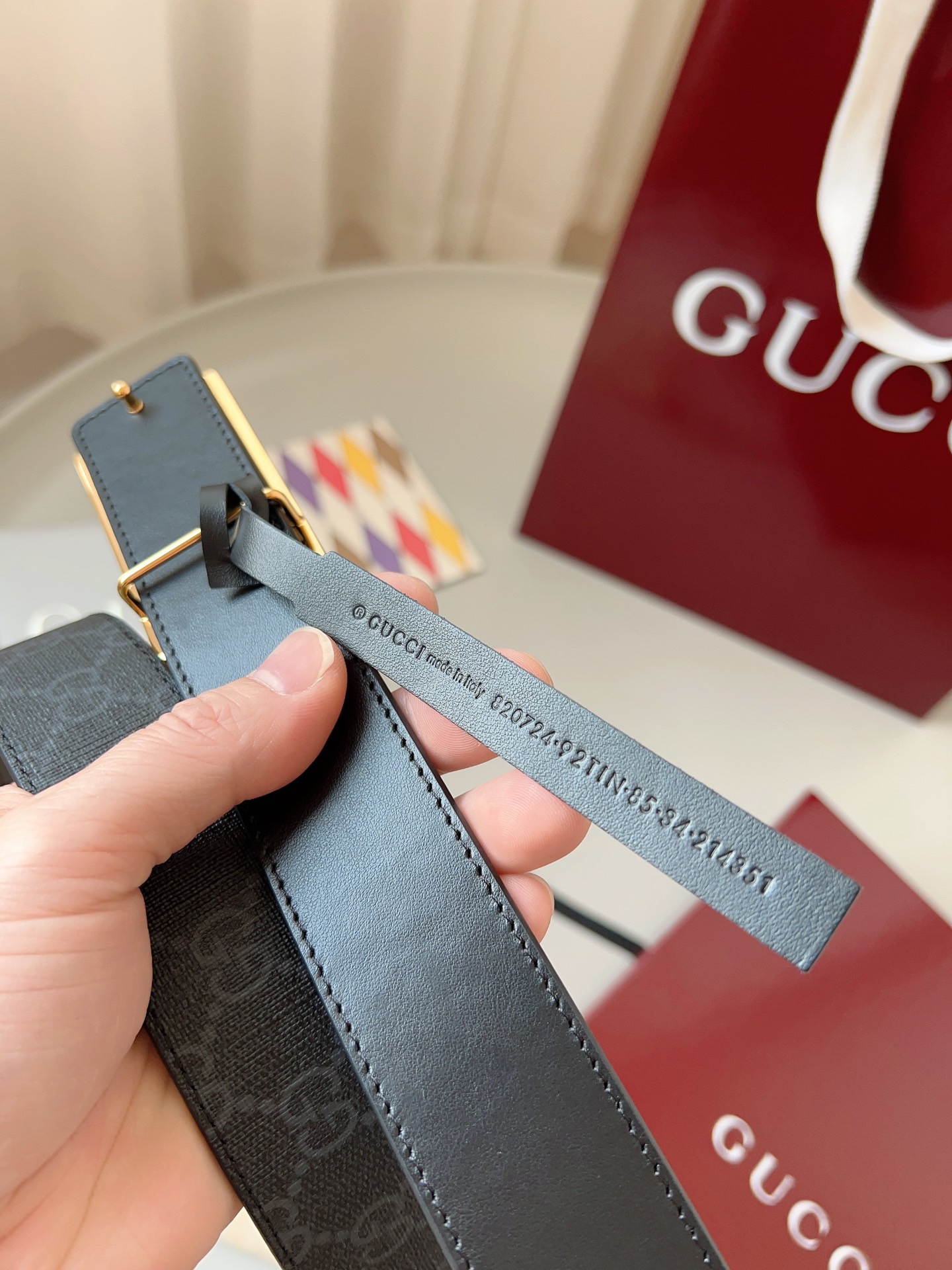 Gucci 구찌 GG 수프림 블랙 리버서블 가죽 벨트 4