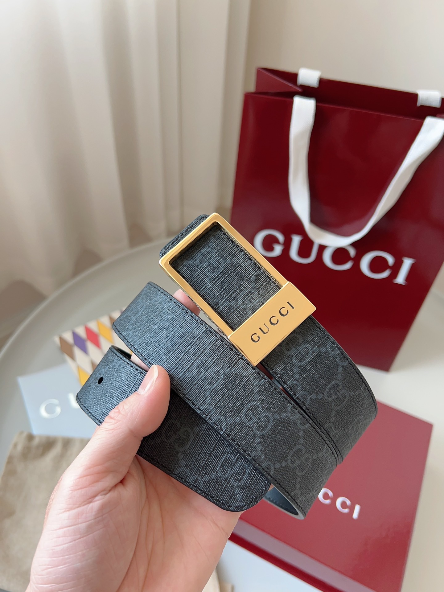 Gucci 구찌 GG 수프림 블랙 리버서블 가죽 벨트 5