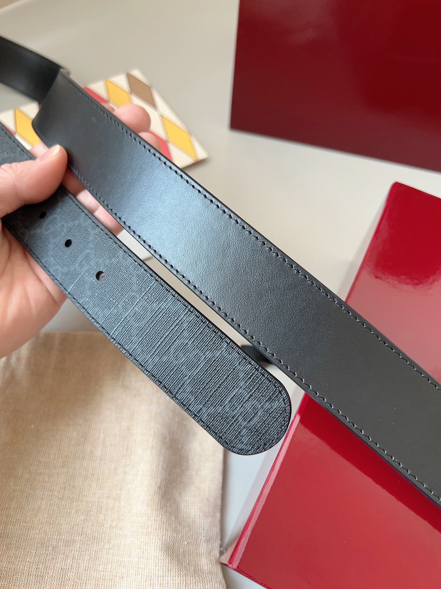 Gucci 구찌 GG 수프림 블랙 리버서블 가죽 벨트 6