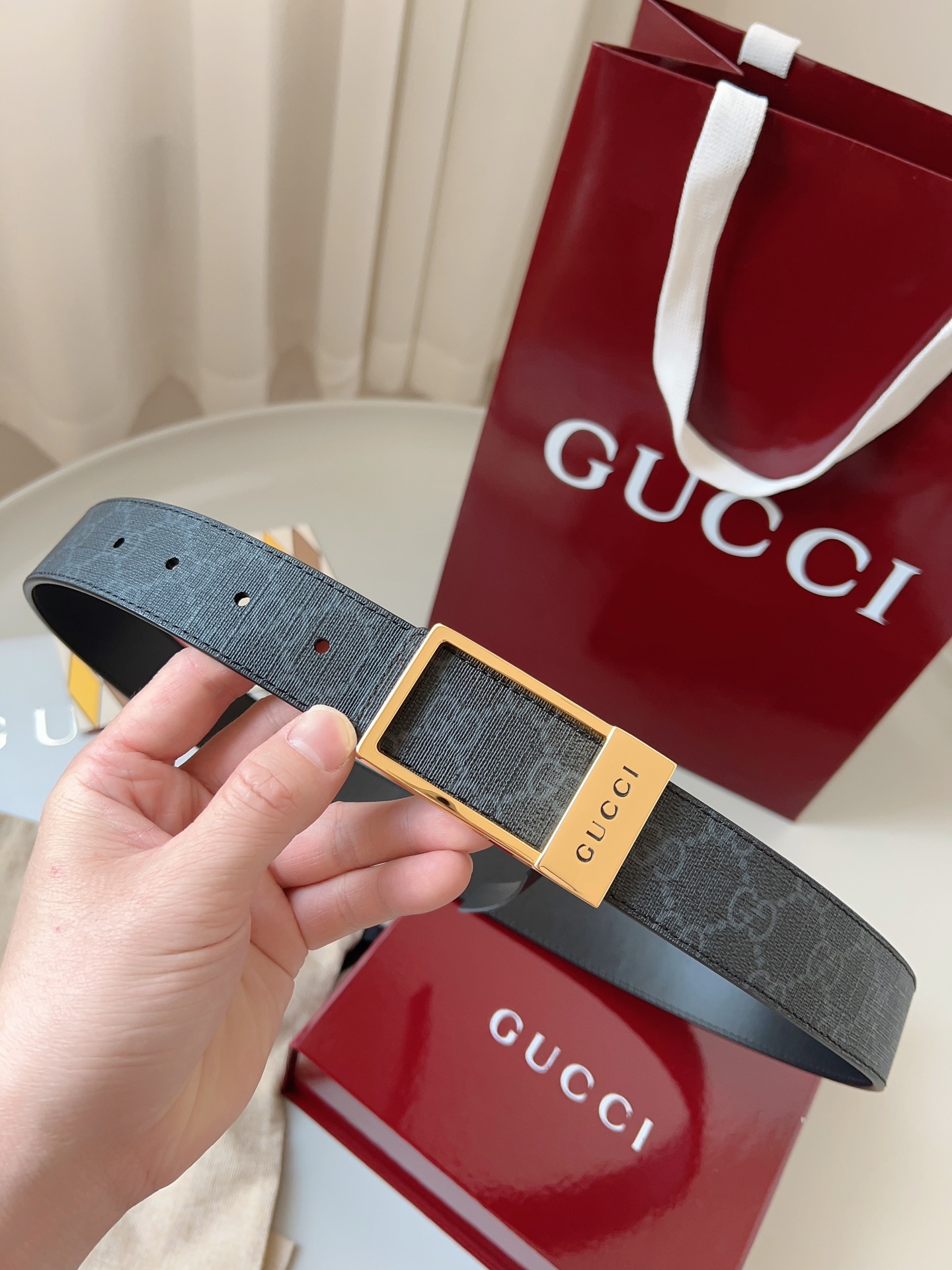 Gucci 구찌 GG 수프림 블랙 리버서블 가죽 벨트 7