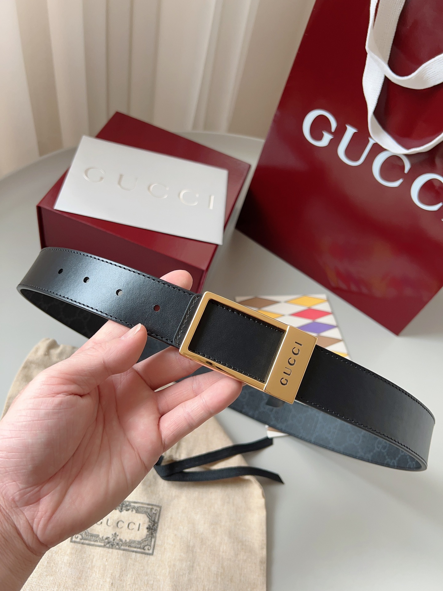 Gucci 구찌 GG 수프림 블랙 리버서블 가죽 벨트 8