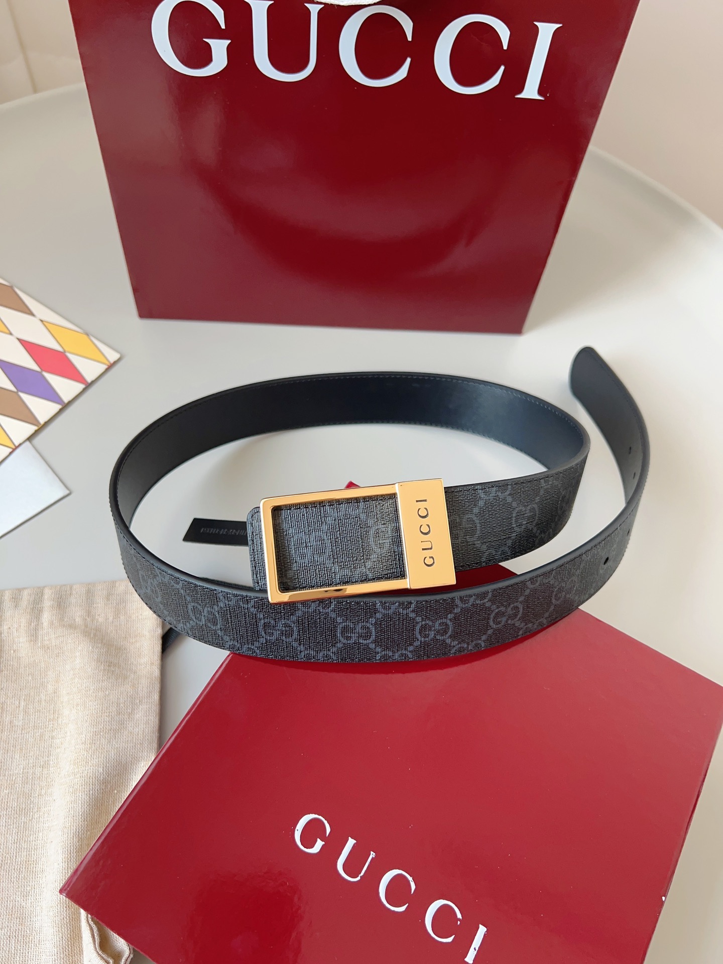 Gucci 구찌 GG 수프림 블랙 리버서블 가죽 벨트 9